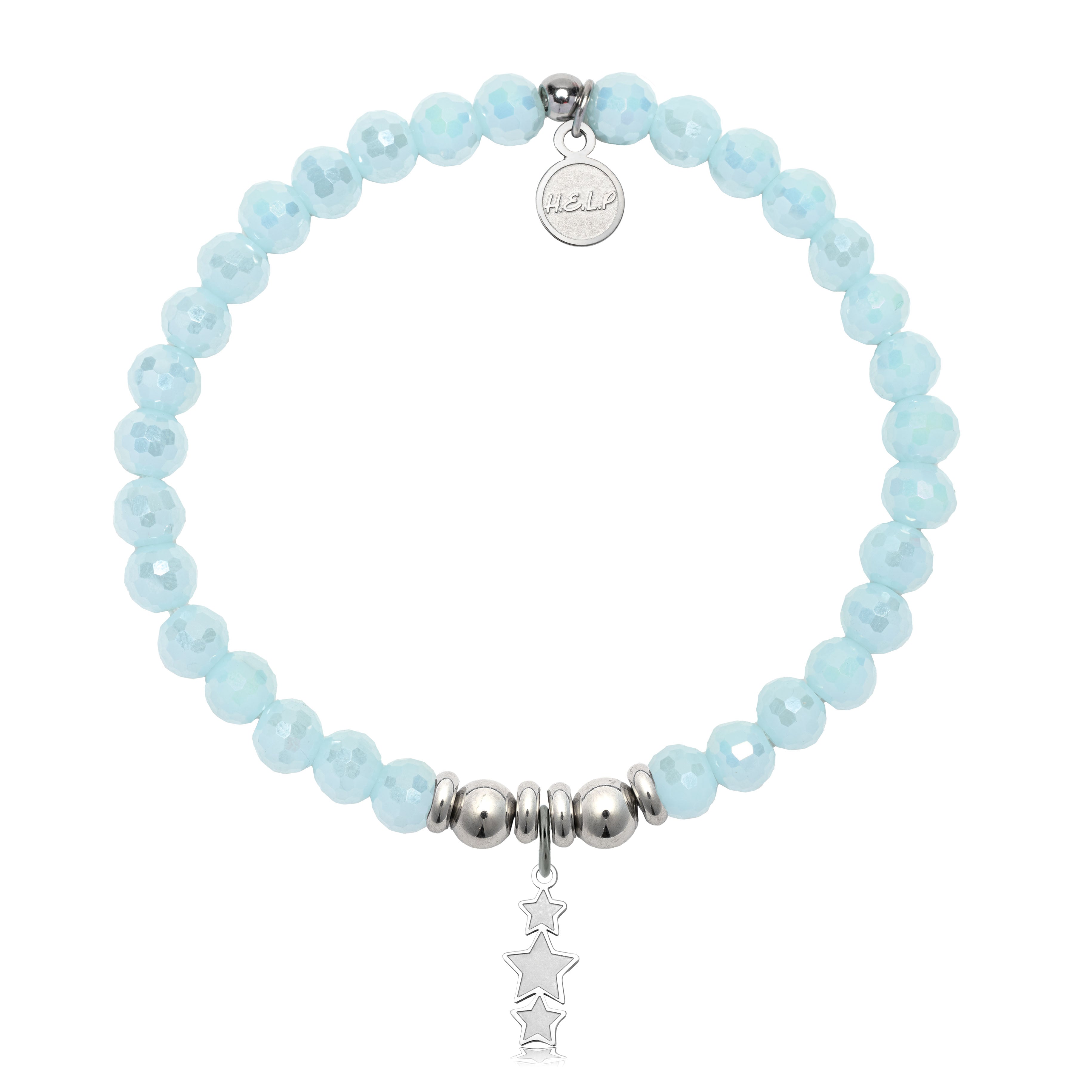 HELP by TJ Happy Birthday Charm with Aqua Crystal Charity Bracelet