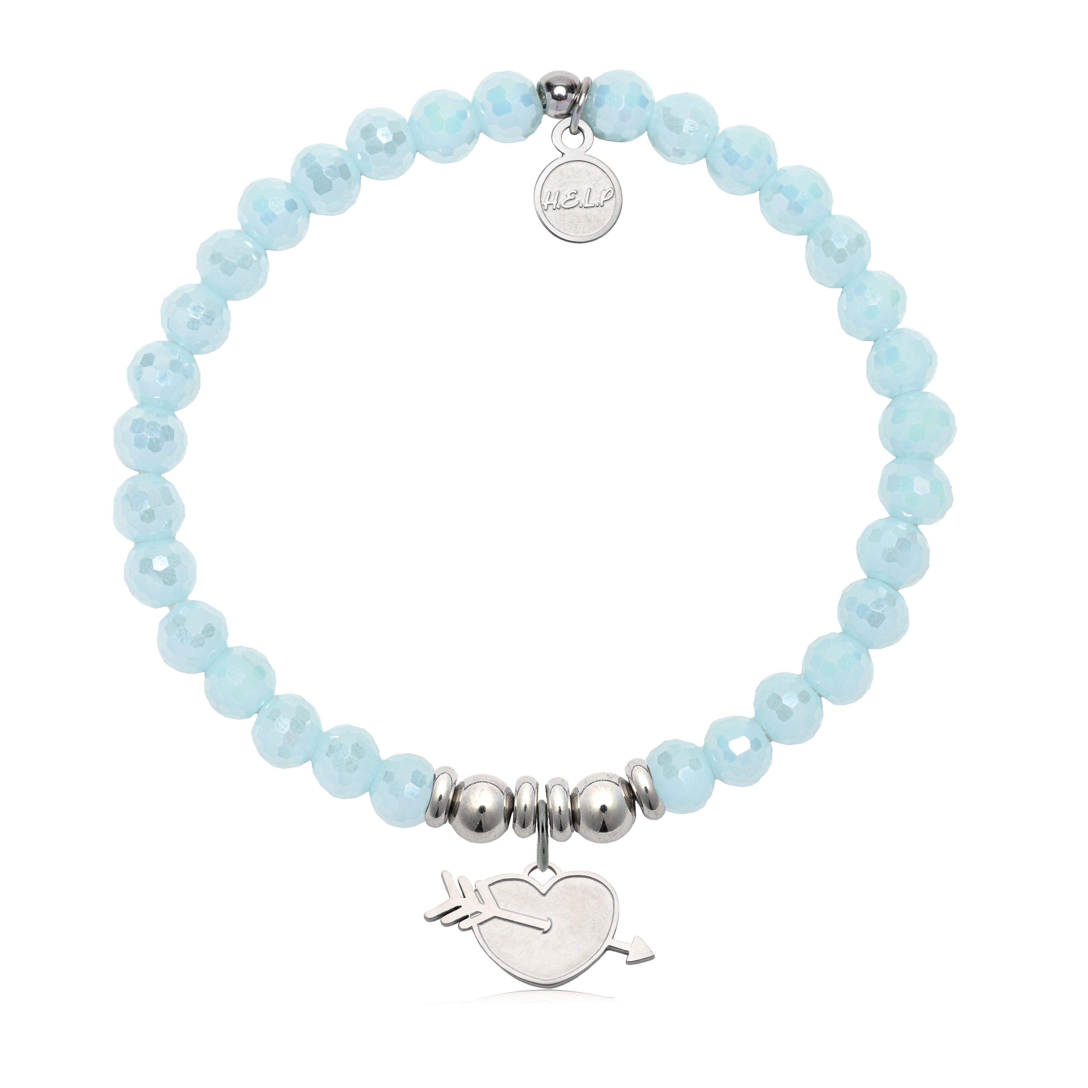 HELP by TJ Heart and Arrow Charm with Aqua Crystal Charity Bracelet