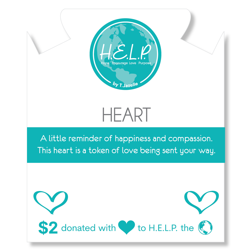 HELP by TJ Heart Charm with Aqua Crystal Charity Bracelet