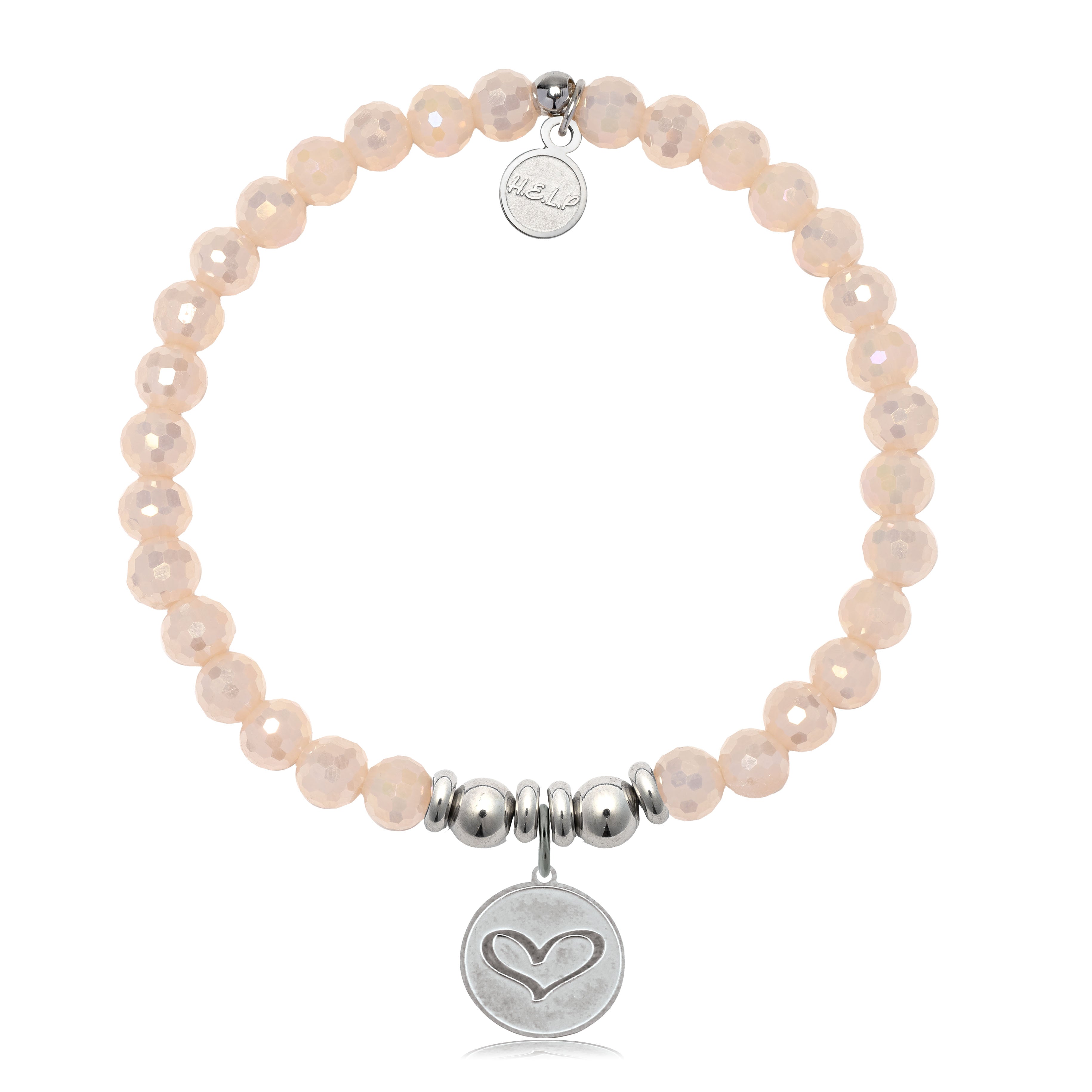 HELP by TJ Heart Charm with Beige Crystal Charity Bracelet