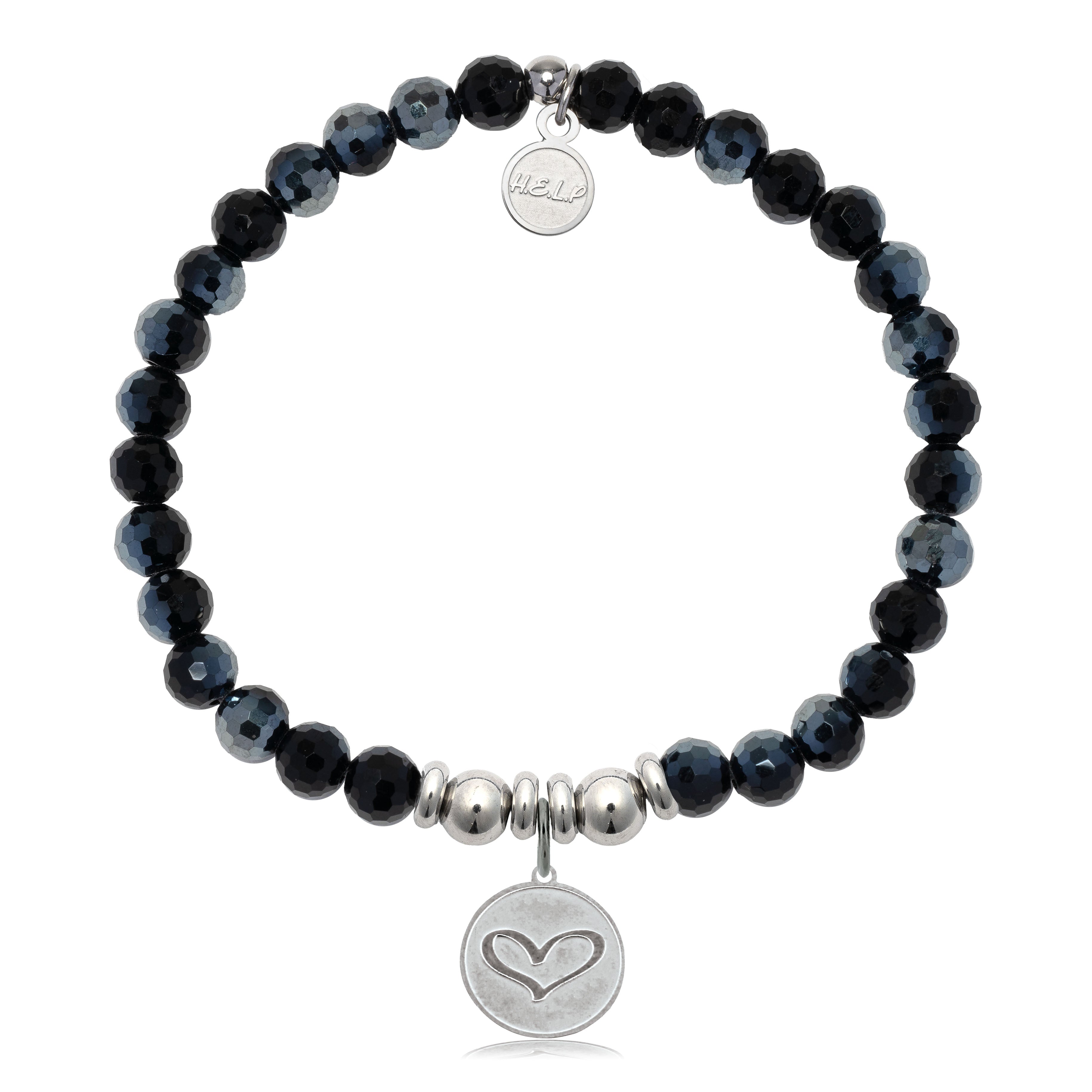 HELP by TJ Heart Charm with Black Crystal Charity Bracelet