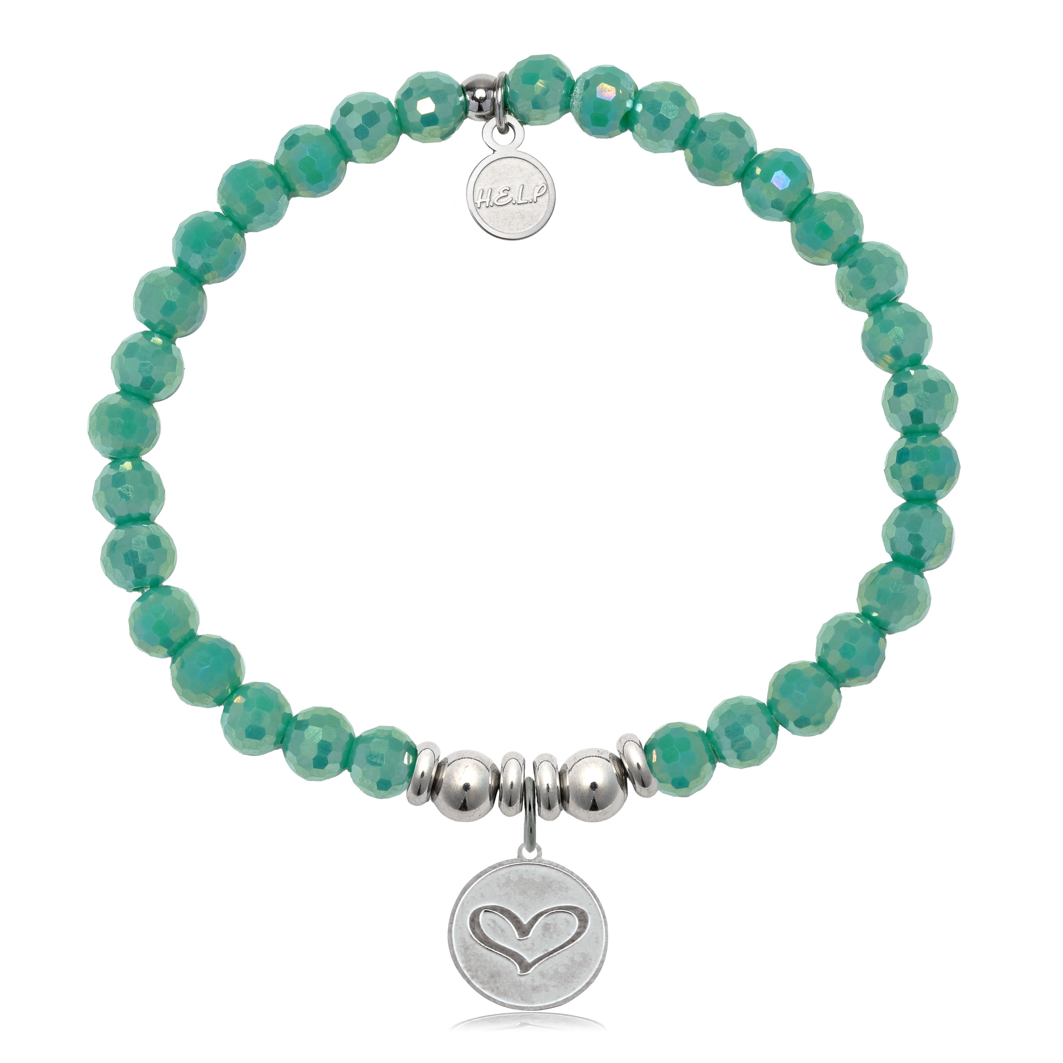 HELP by TJ Heart Charm with Green Crystal Charity Bracelet