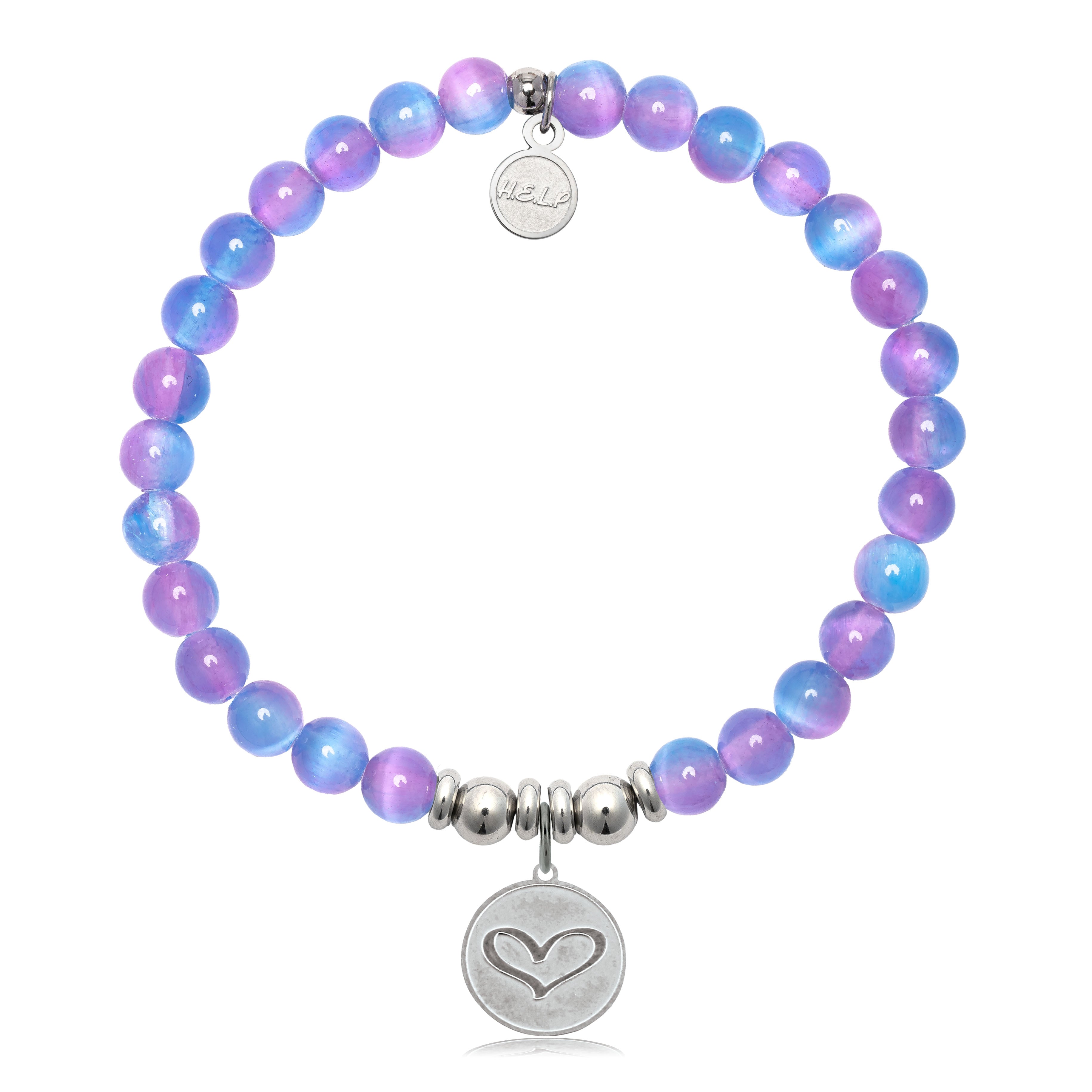 HELP by TJ Heart Charm with Periwinkle Selenite Charity Bracelet