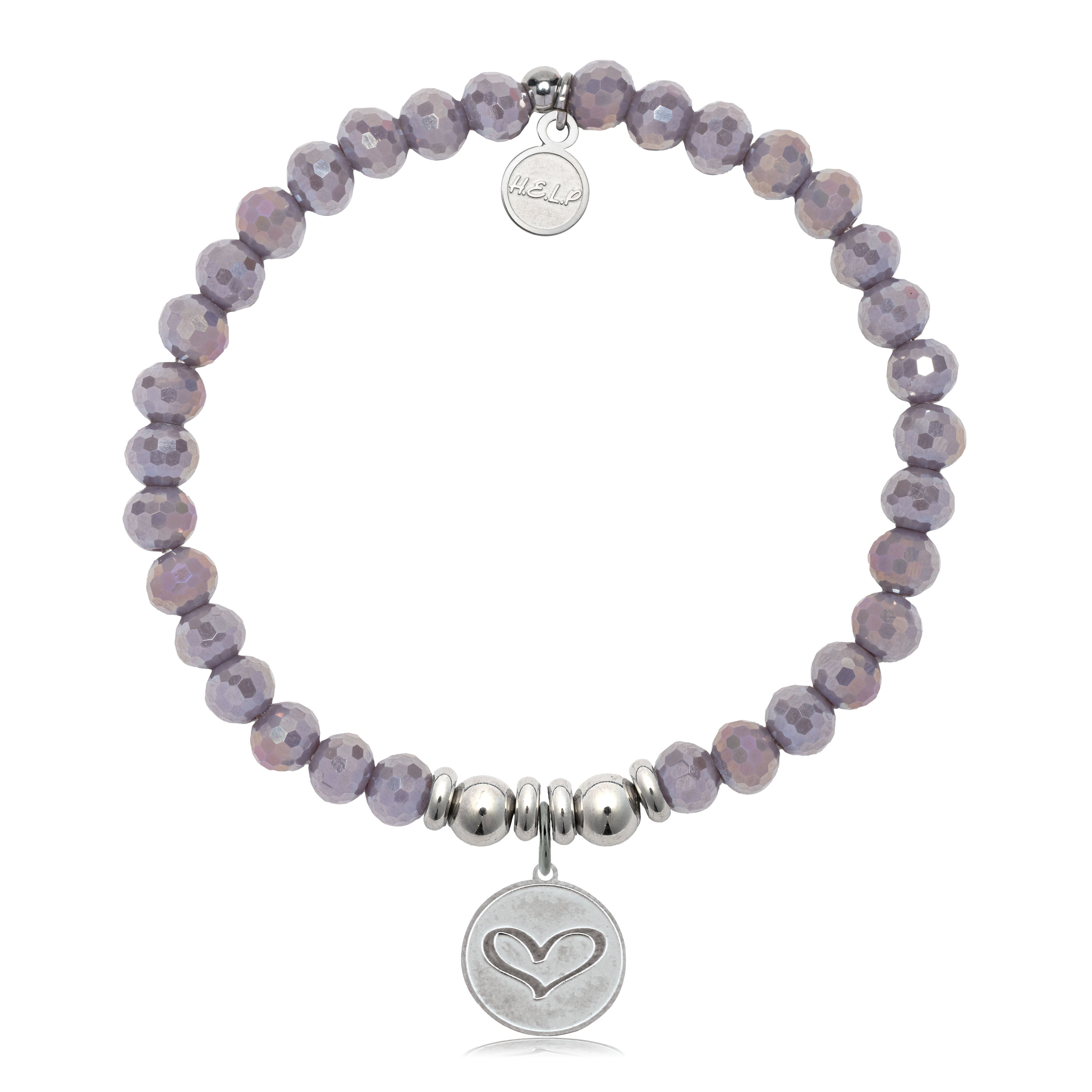 HELP by TJ Heart Charm with Purple Crystal Charity Bracelet