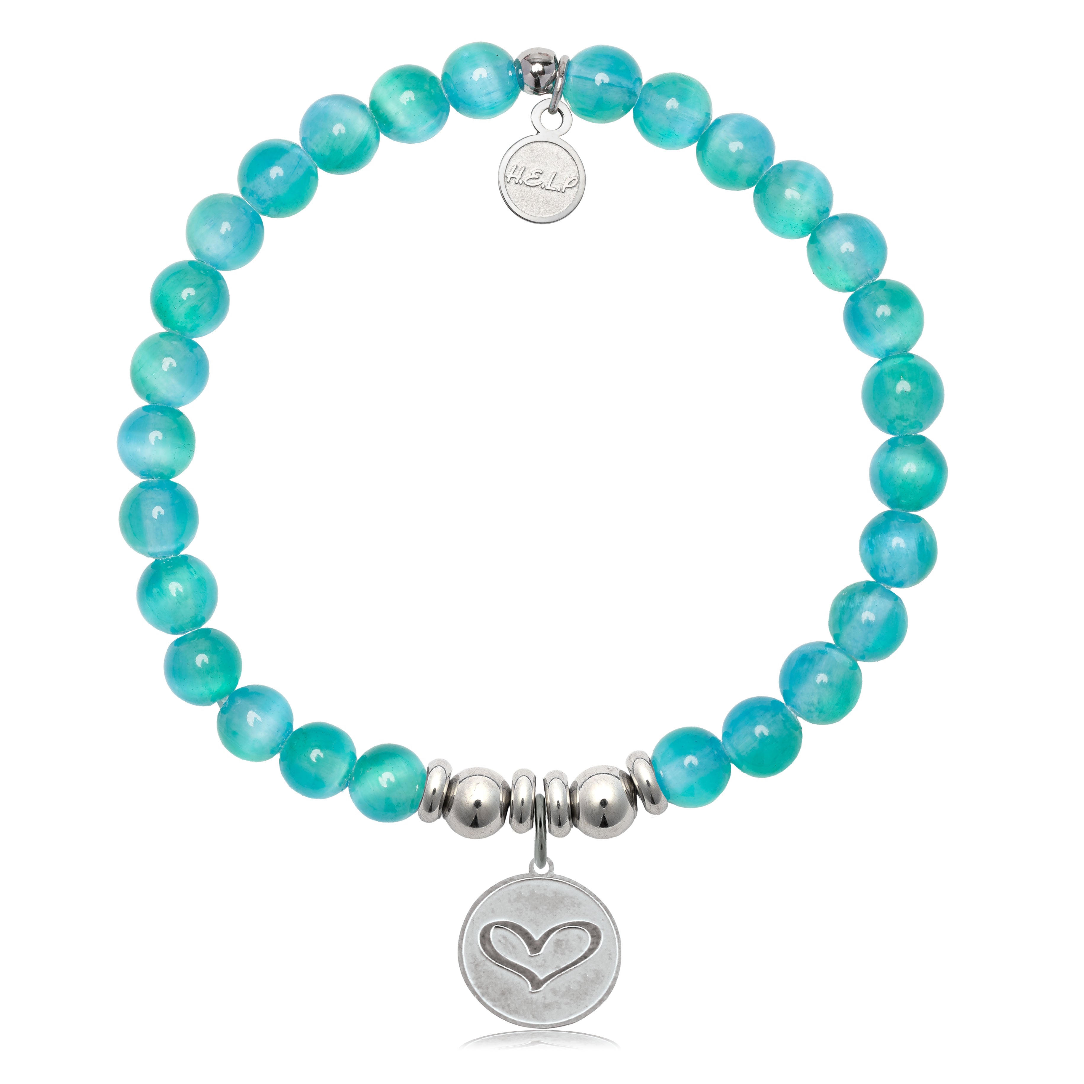 HELP by TJ Heart Charm with Teal Selenite Charity Bracelet