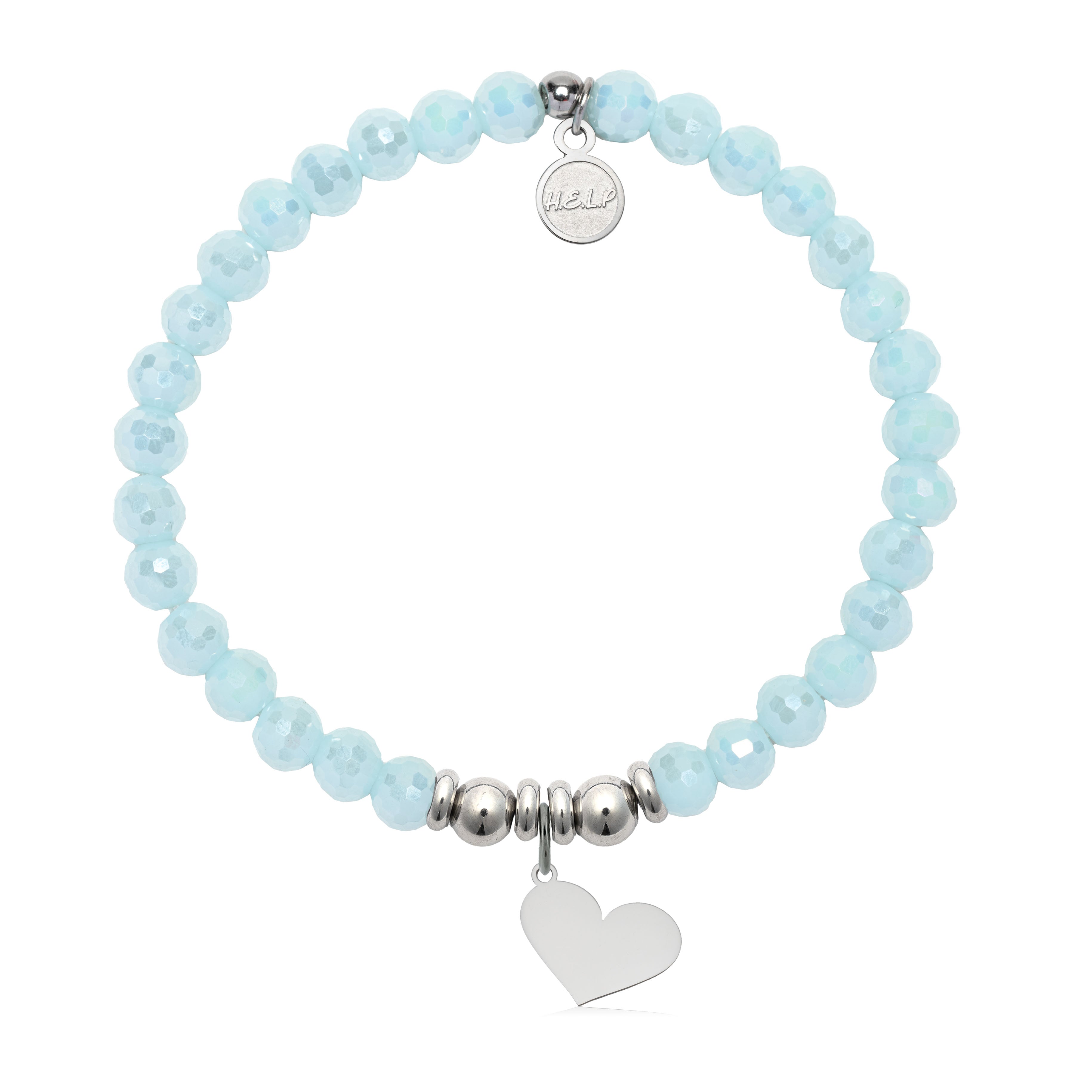 HELP by TJ Heart Cutout Charm with Aqua Crystal Charity Bracelet