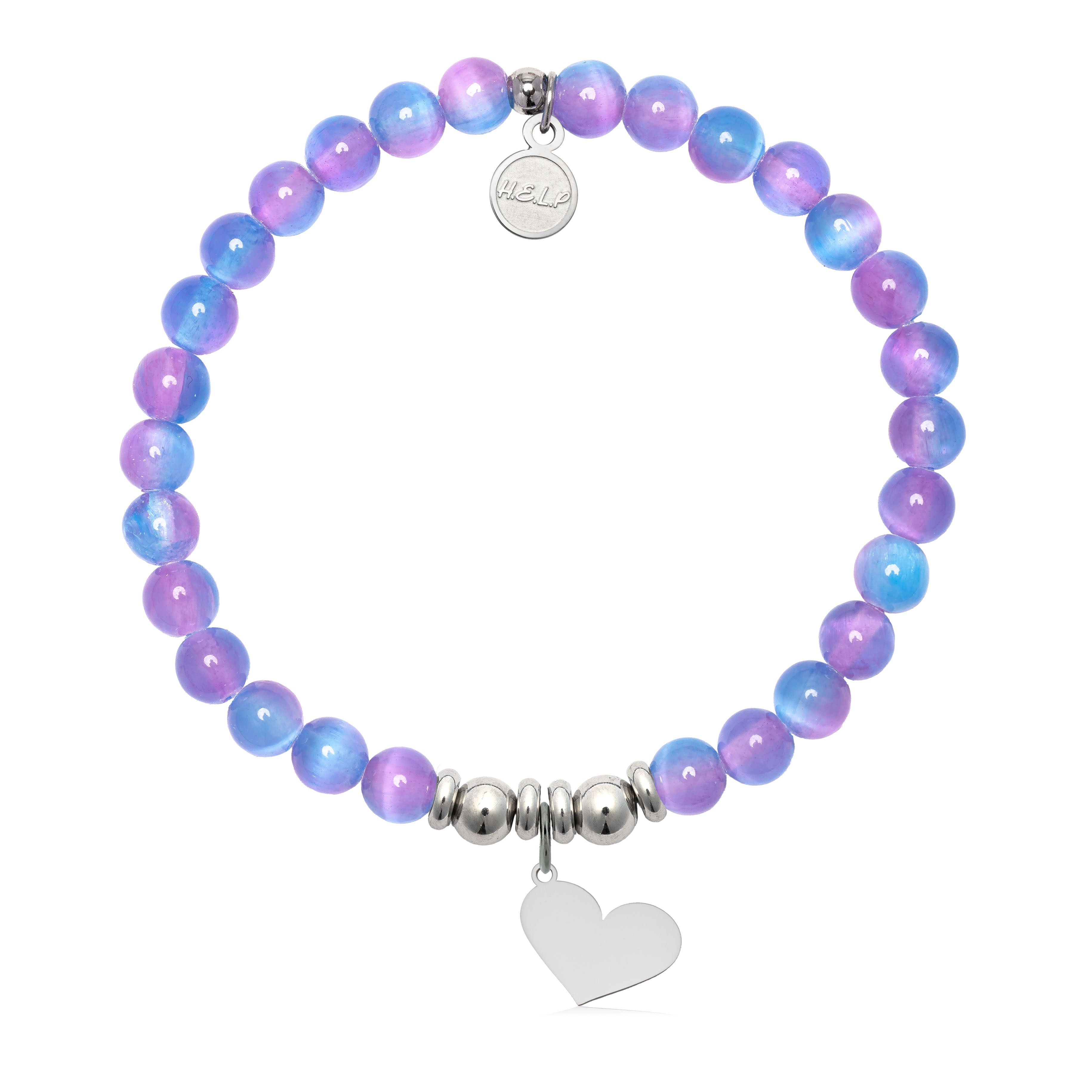 HELP by TJ Heart Cutout Charm with Periwinkle Selenite Charity Bracelet
