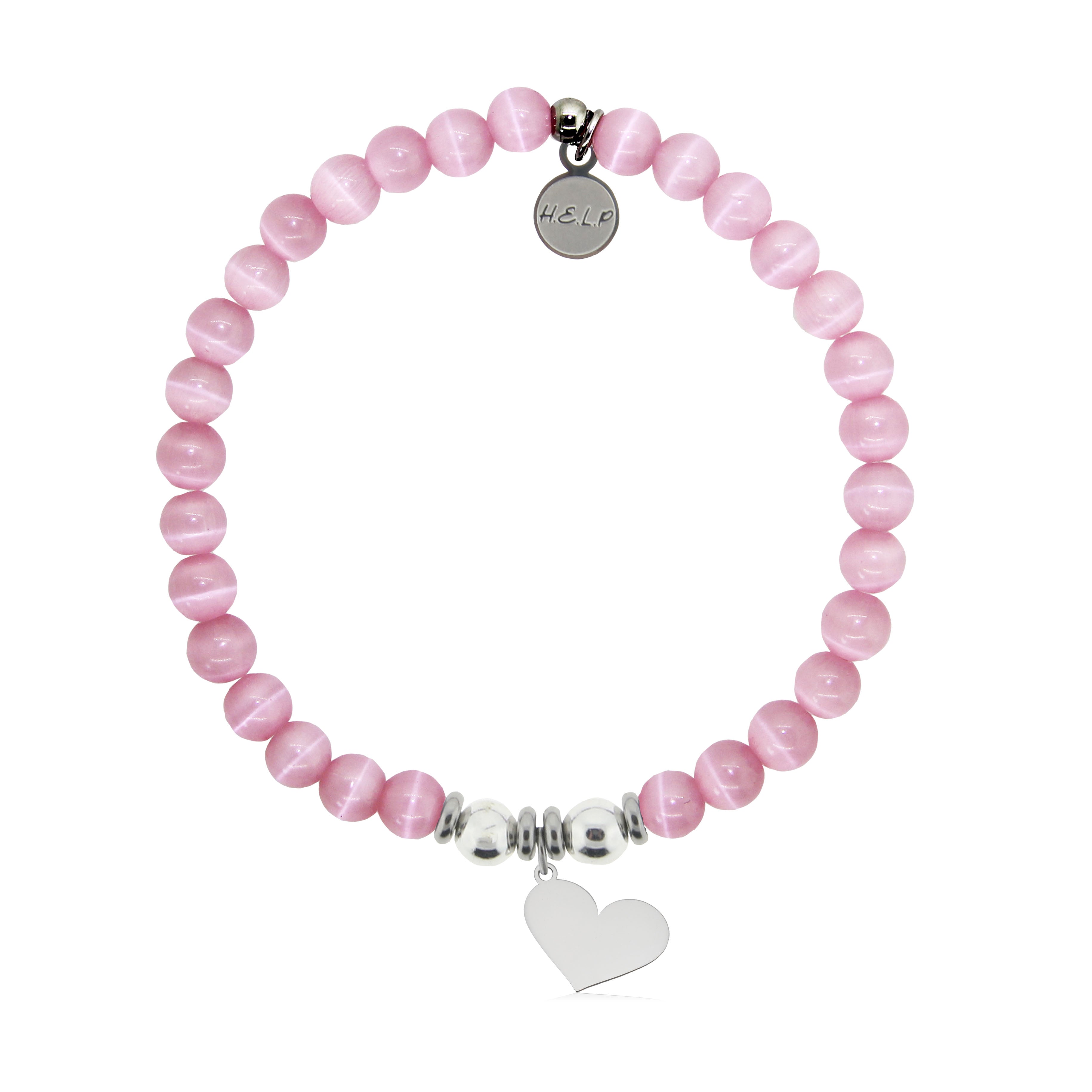 HELP by TJ Heart Cutout Charm with Pink Cats Eye Charity Bracelet