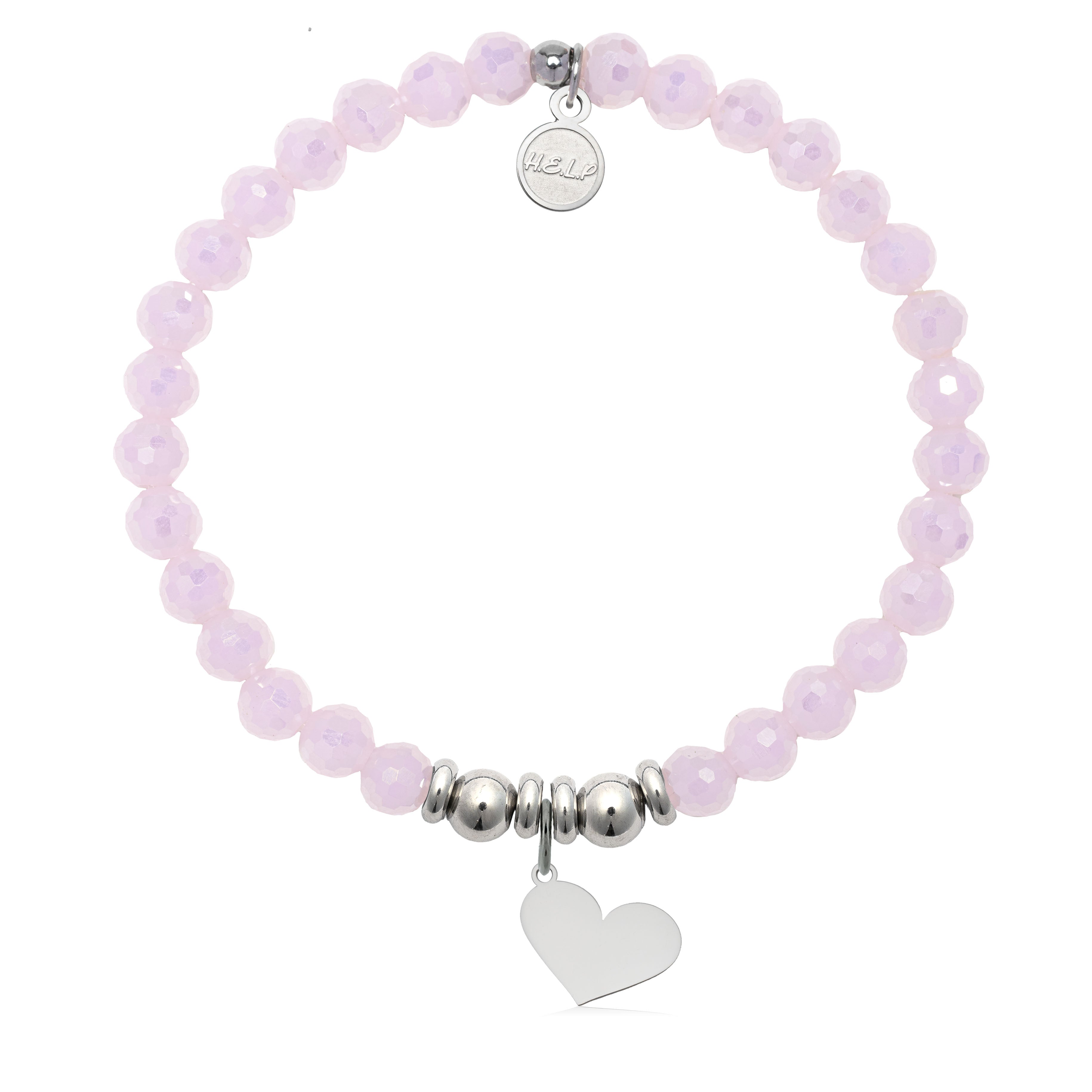 HELP by TJ Heart Cutout Charm with Pink Crystal Charity Bracelet