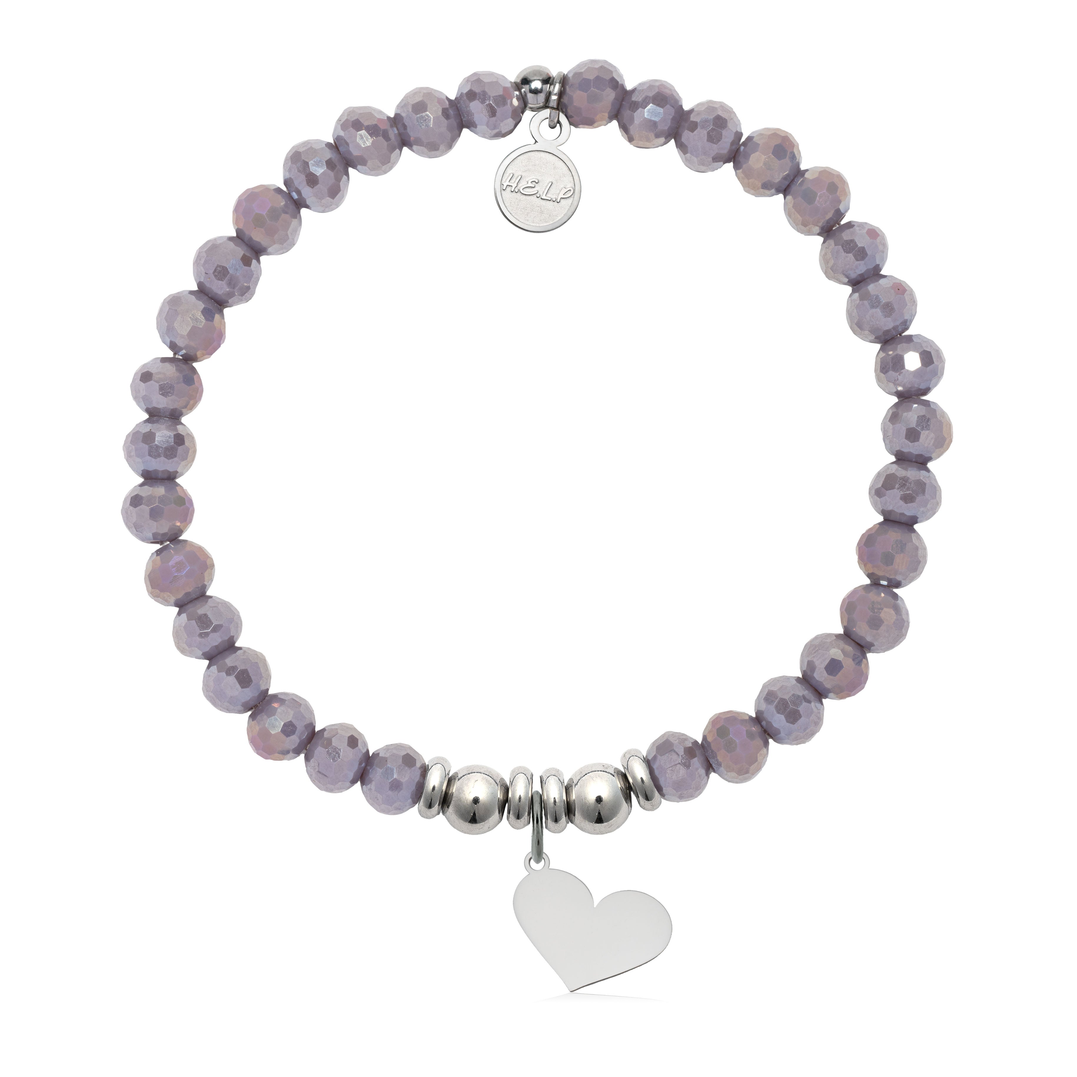 HELP by TJ Heart Cutout Charm with Purple Crystal Charity Bracelet