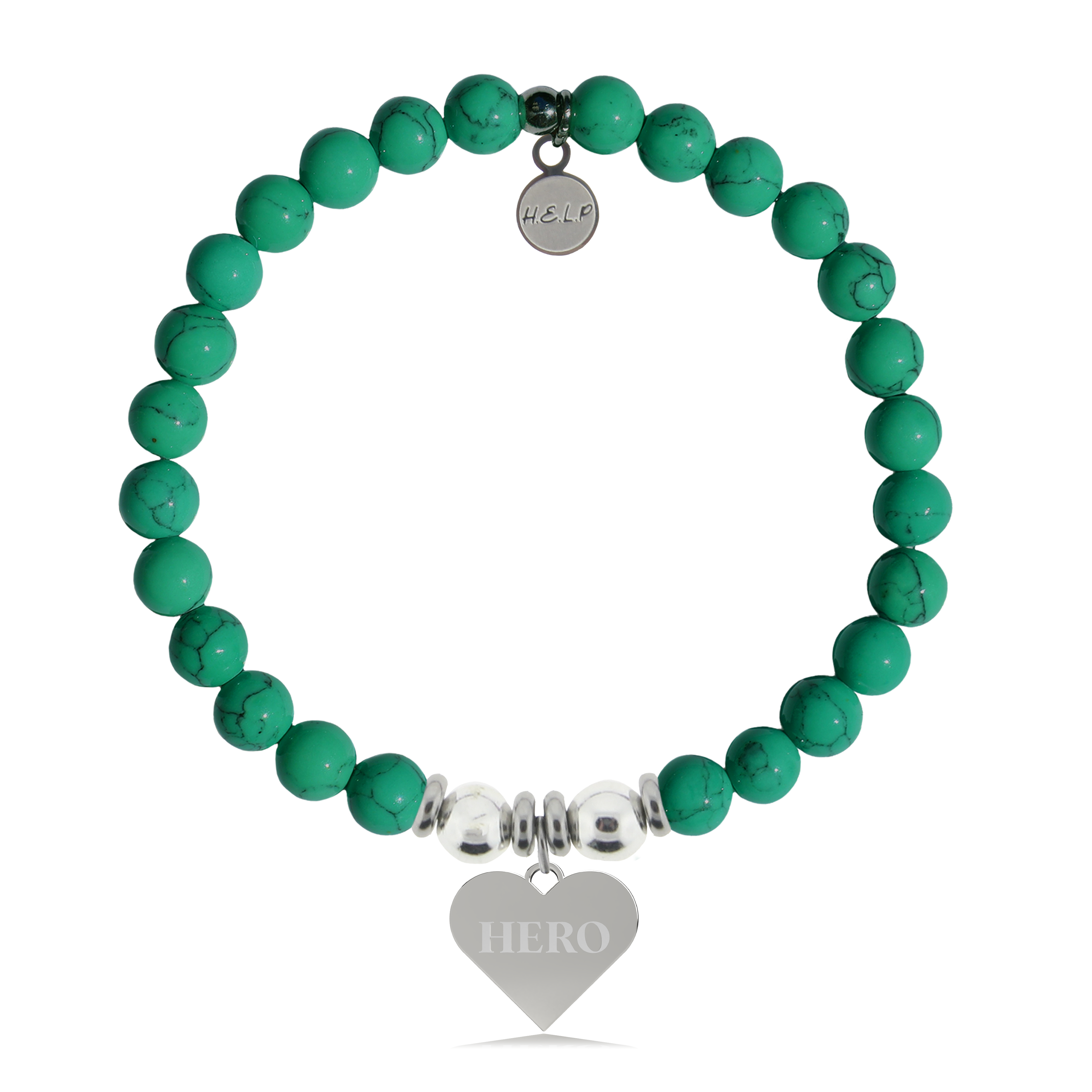 HELP by TJ Hero Charm with Green Howlite Charity Bracelet