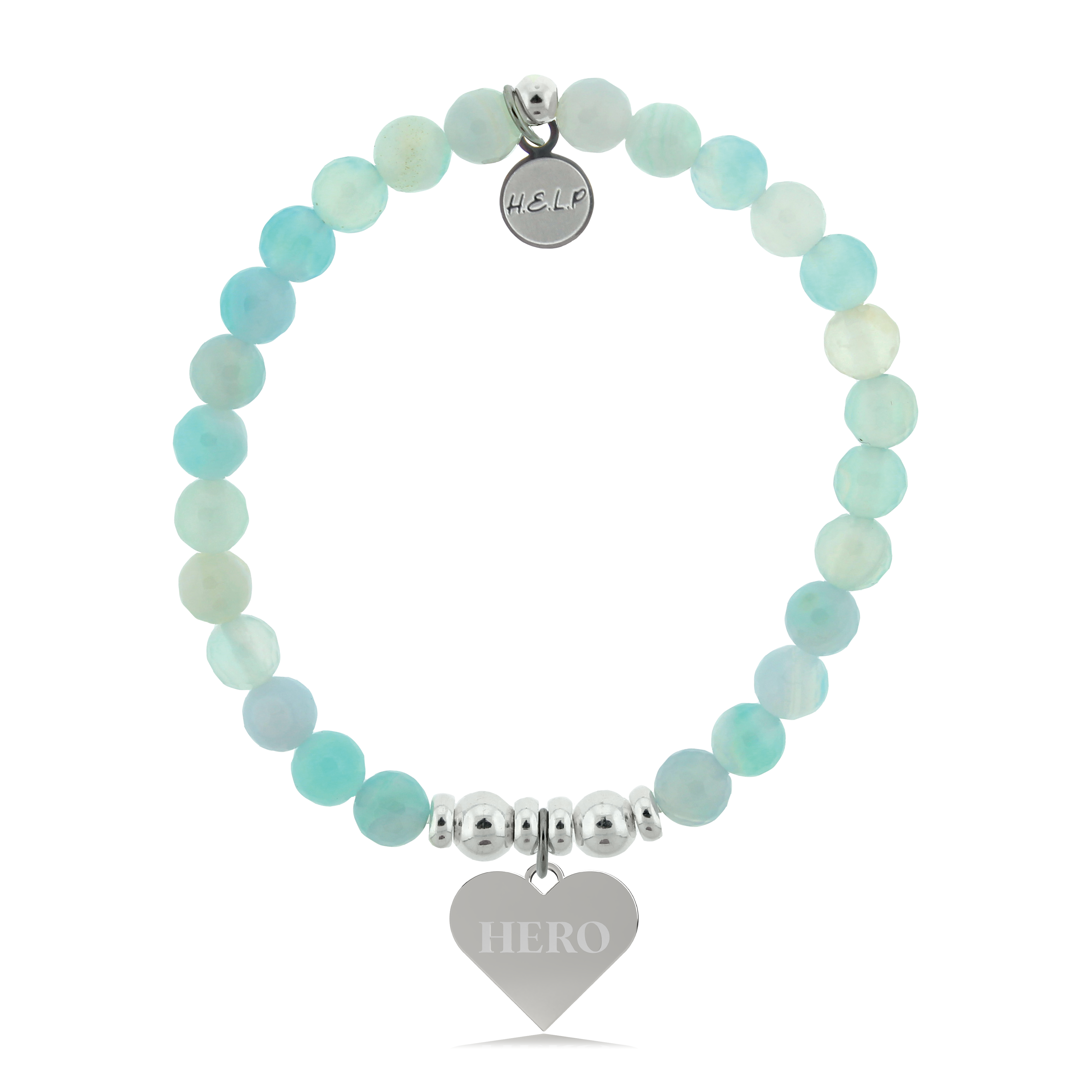 HELP by TJ Hero Charm with Light Blue Agate Charity Bracelet
