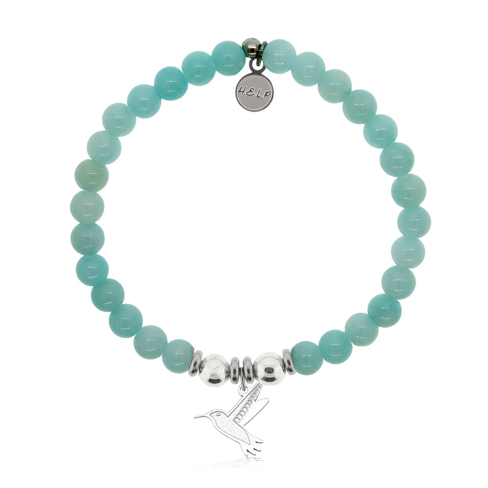 HELP by TJ Hummingbird Charm with Baby Blue Jade Charity Bracelet
