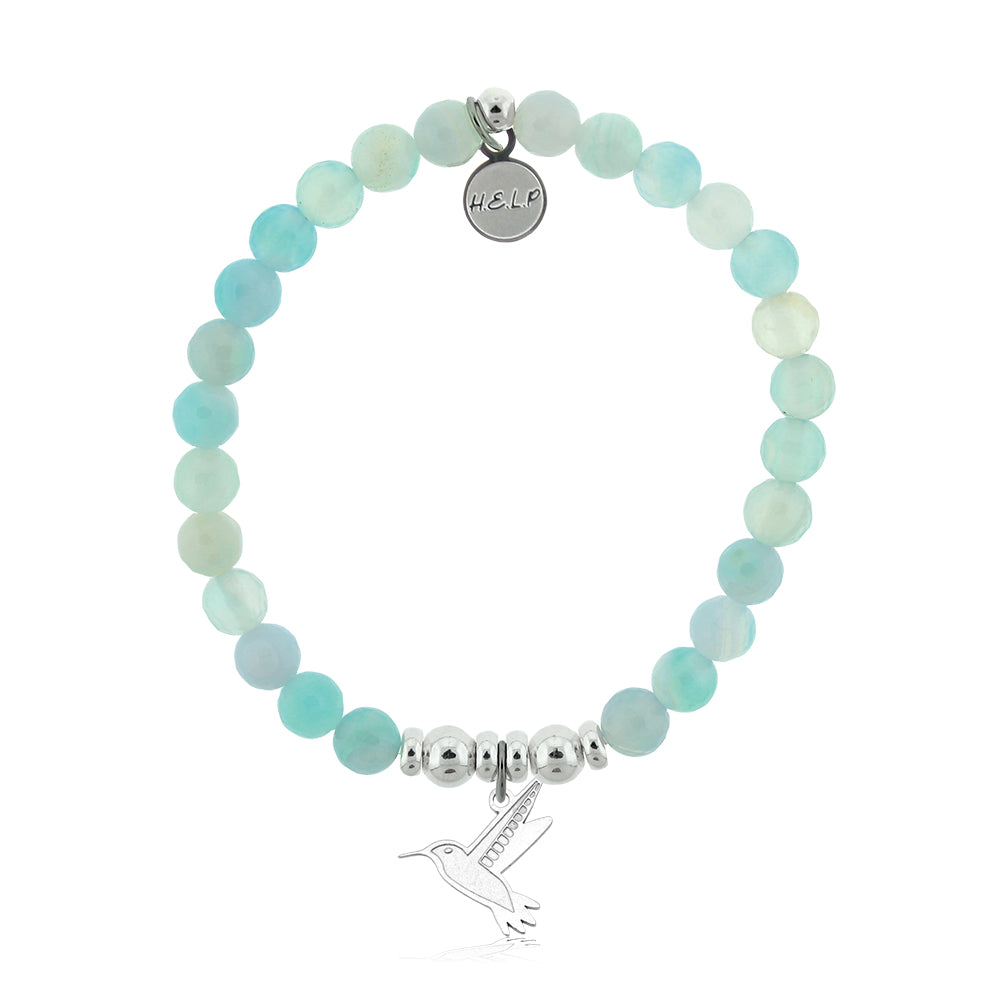HELP by TJ Hummingbird Charm with Light Blue Agate Charity Bracelet