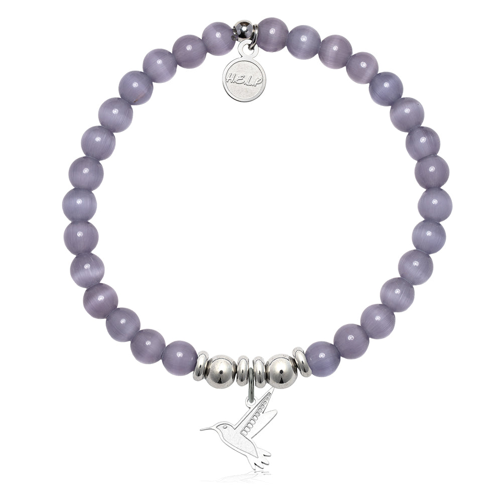 HELP by TJ Hummingbird Charm with Purple Cats Eye Charity Bracelet