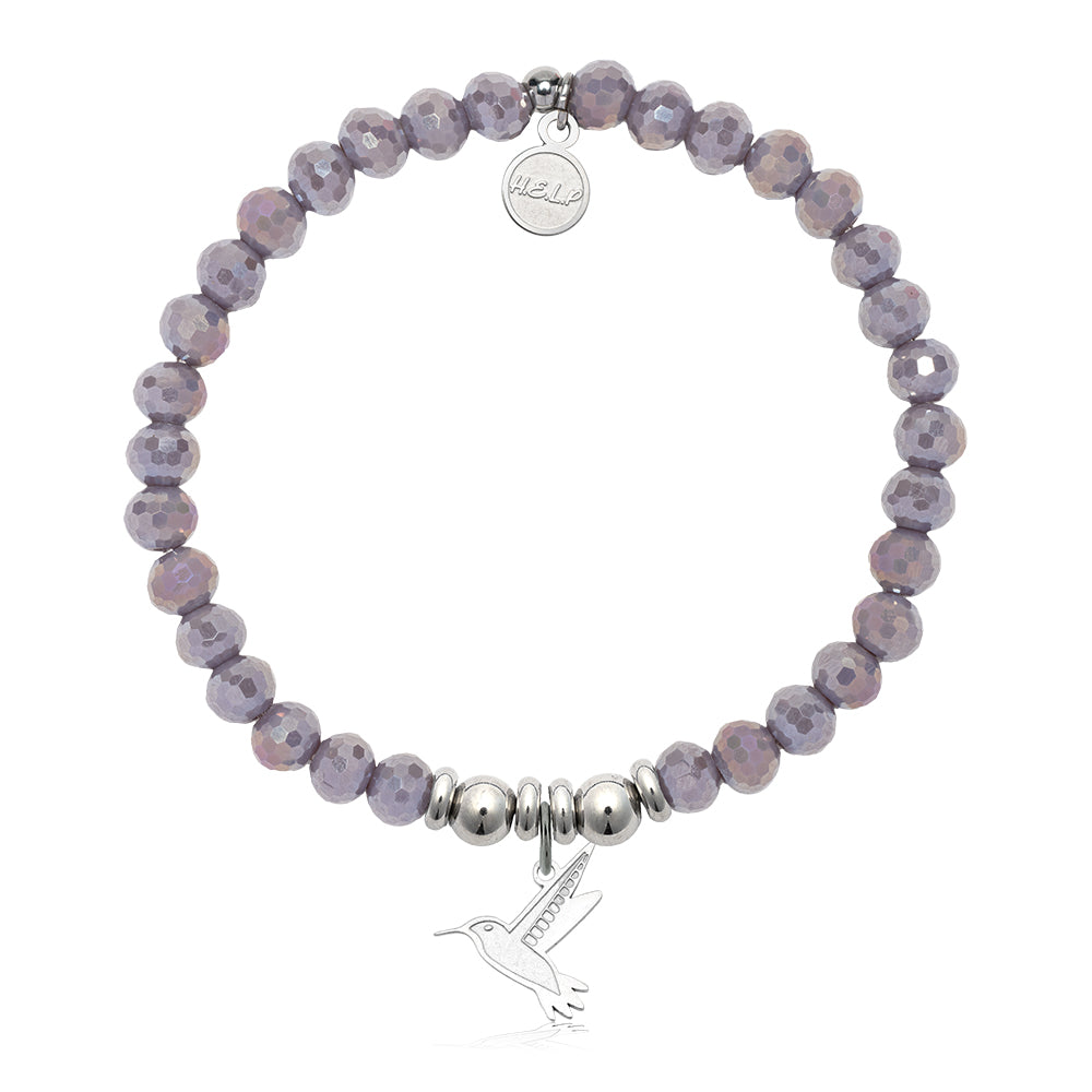 HELP by TJ Hummingbird Charm with Purple Crystal Charity Bracelet
