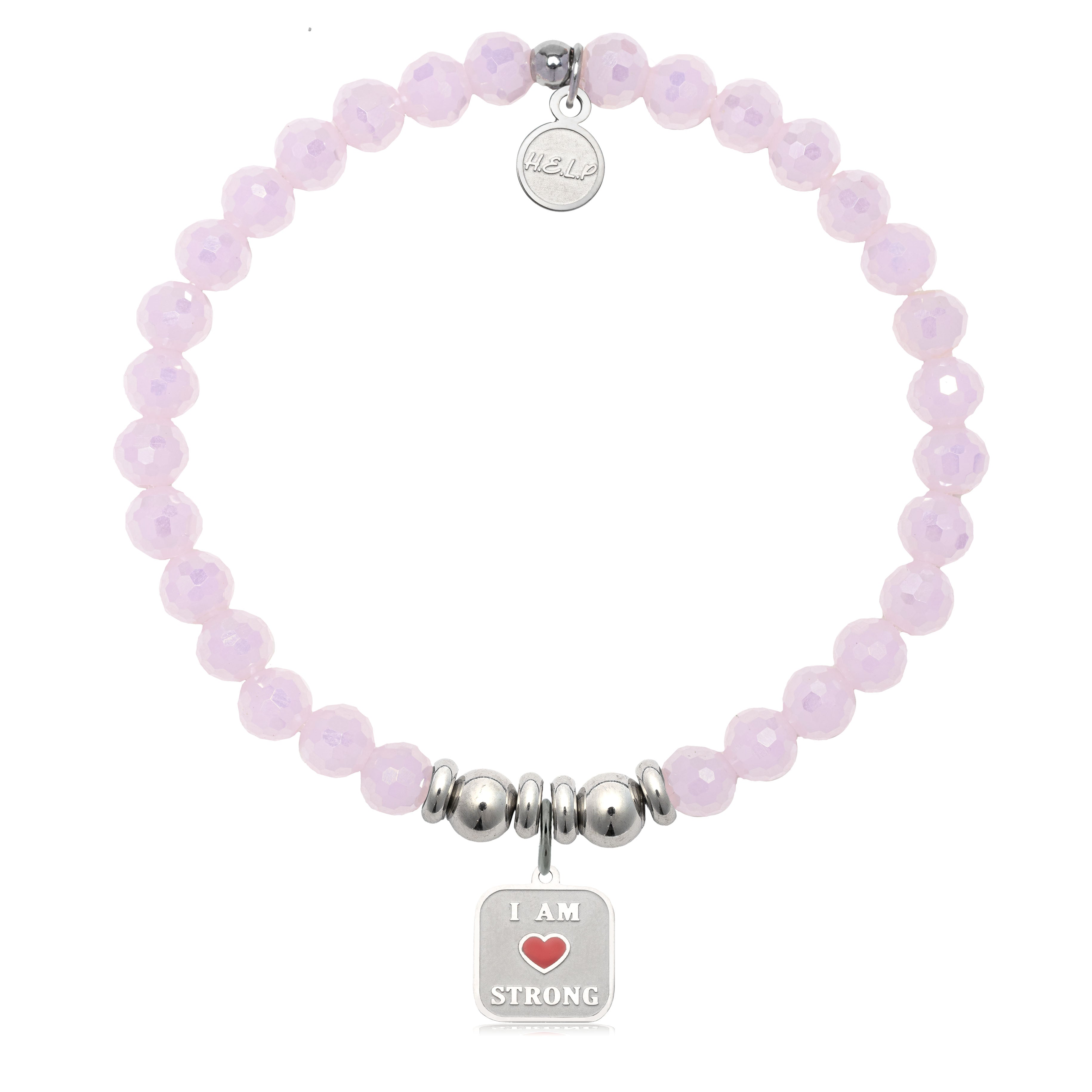 HELP by TJ I am Strong Charm with Pink Crystal Charity Bracelet