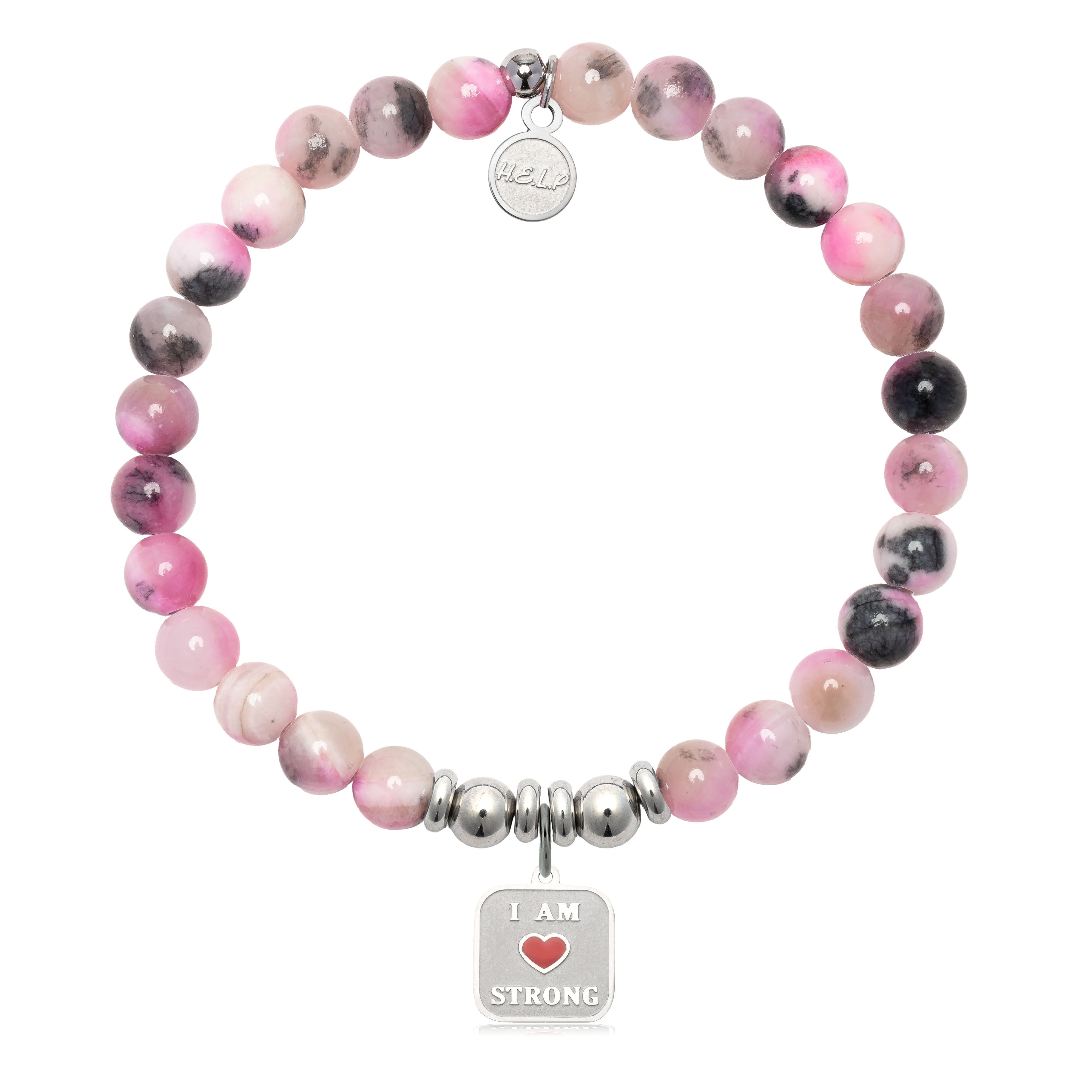 HELP by TJ I am Strong Charm with Pink Zebra Jade Charity Bracelet