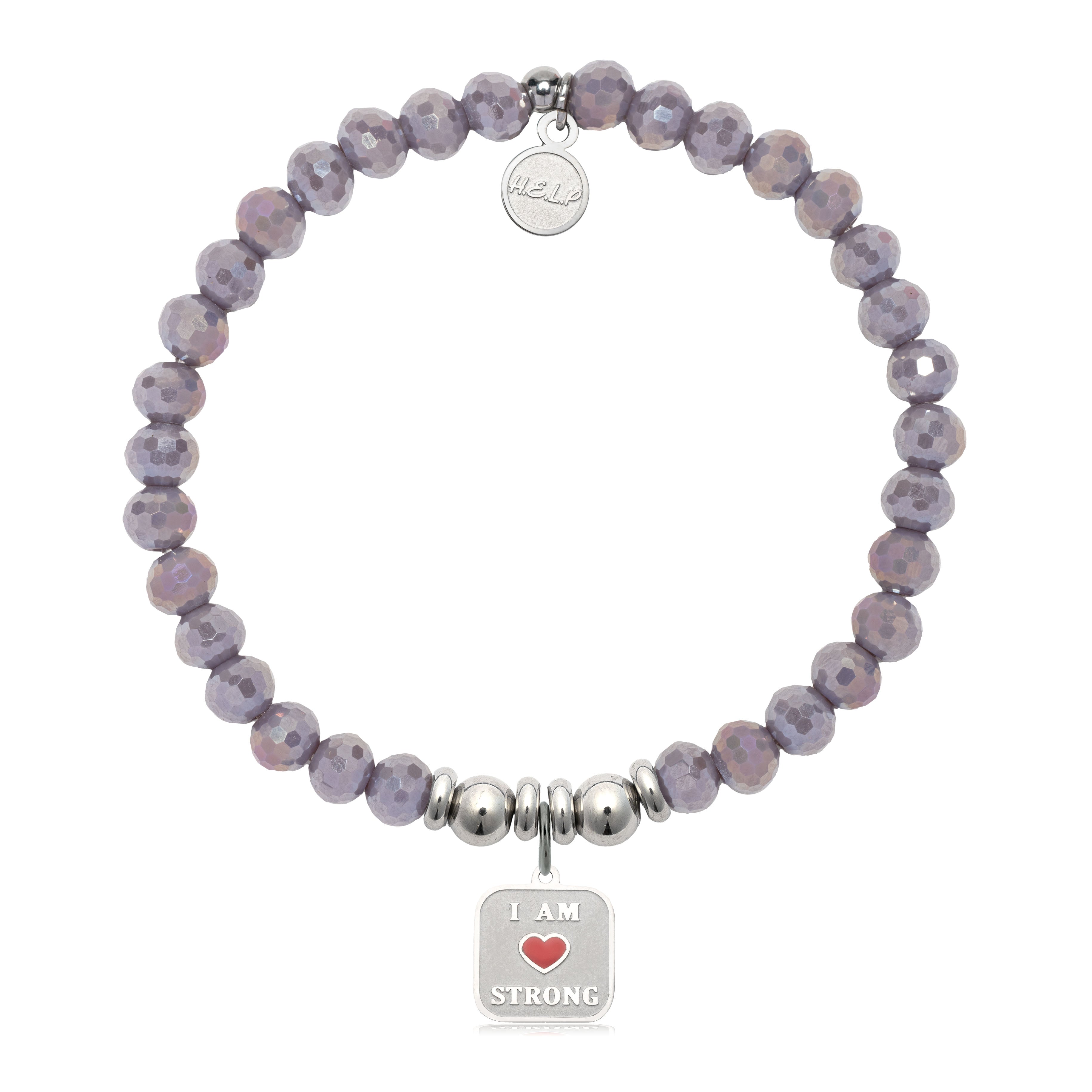 HELP by TJ I am Strong Charm with Purple Crystal Charity Bracelet