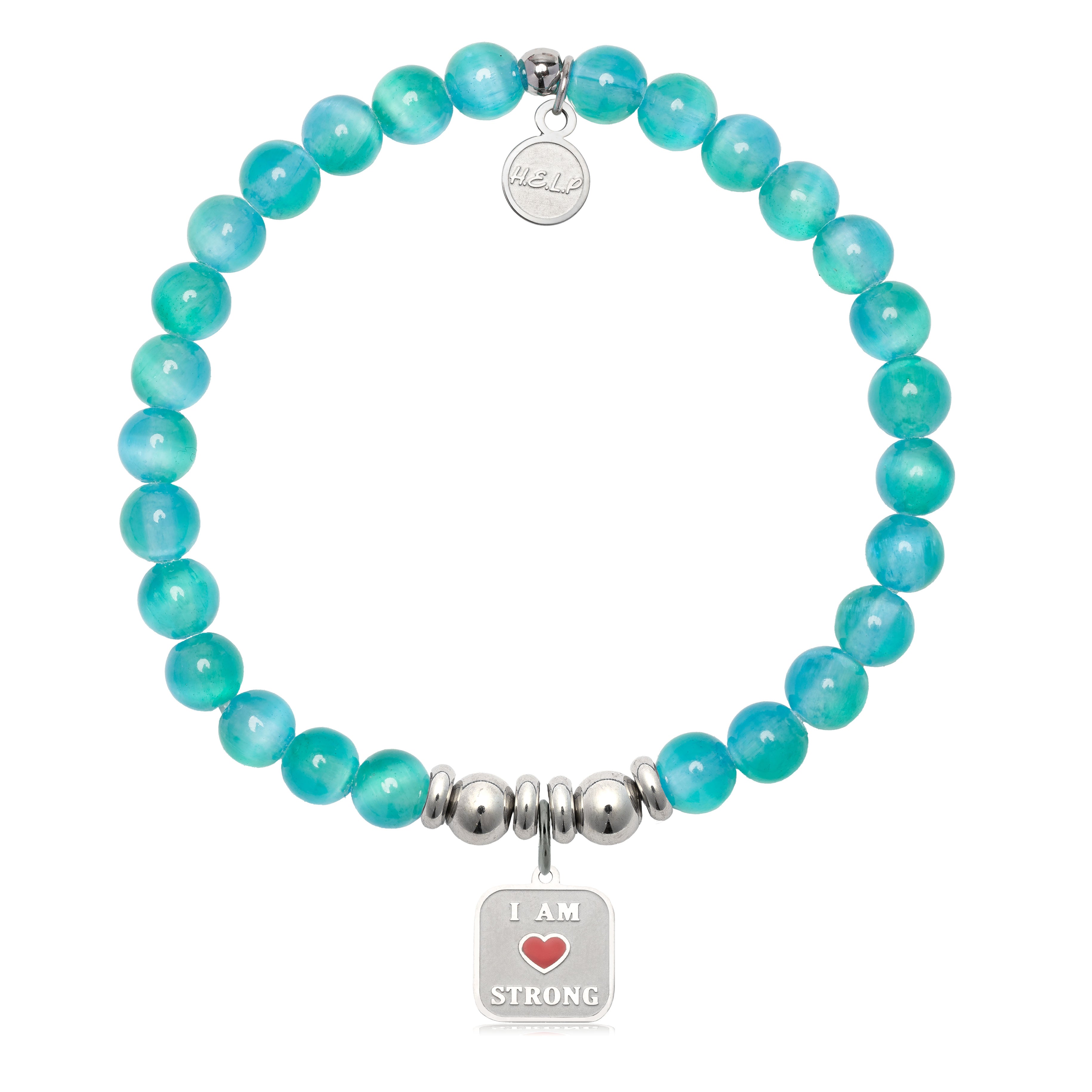 HELP by TJ I am Strong Charm with Teal Selenite Charity Bracelet