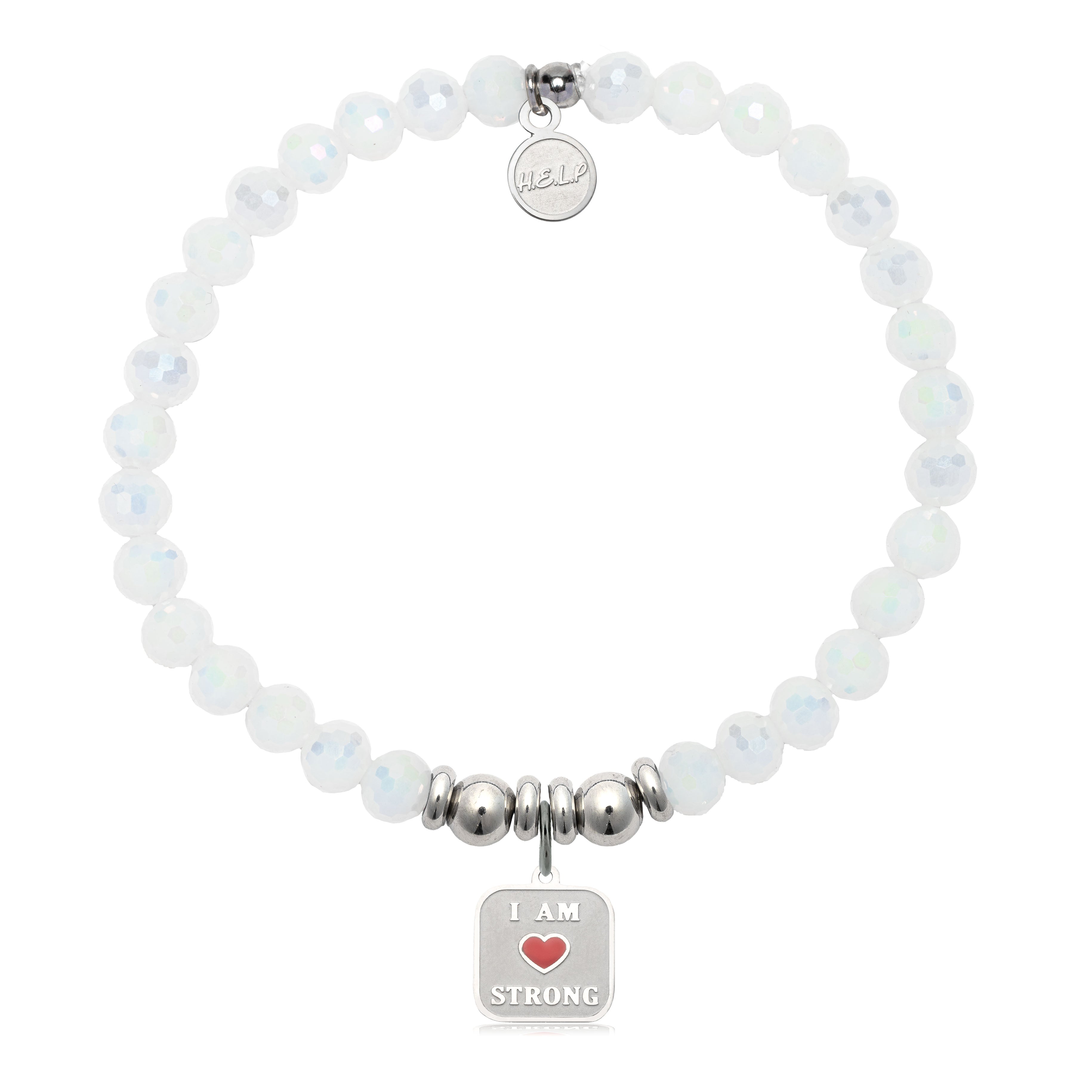 HELP by TJ I am Strong Charm with White Crystal Charity Bracelet