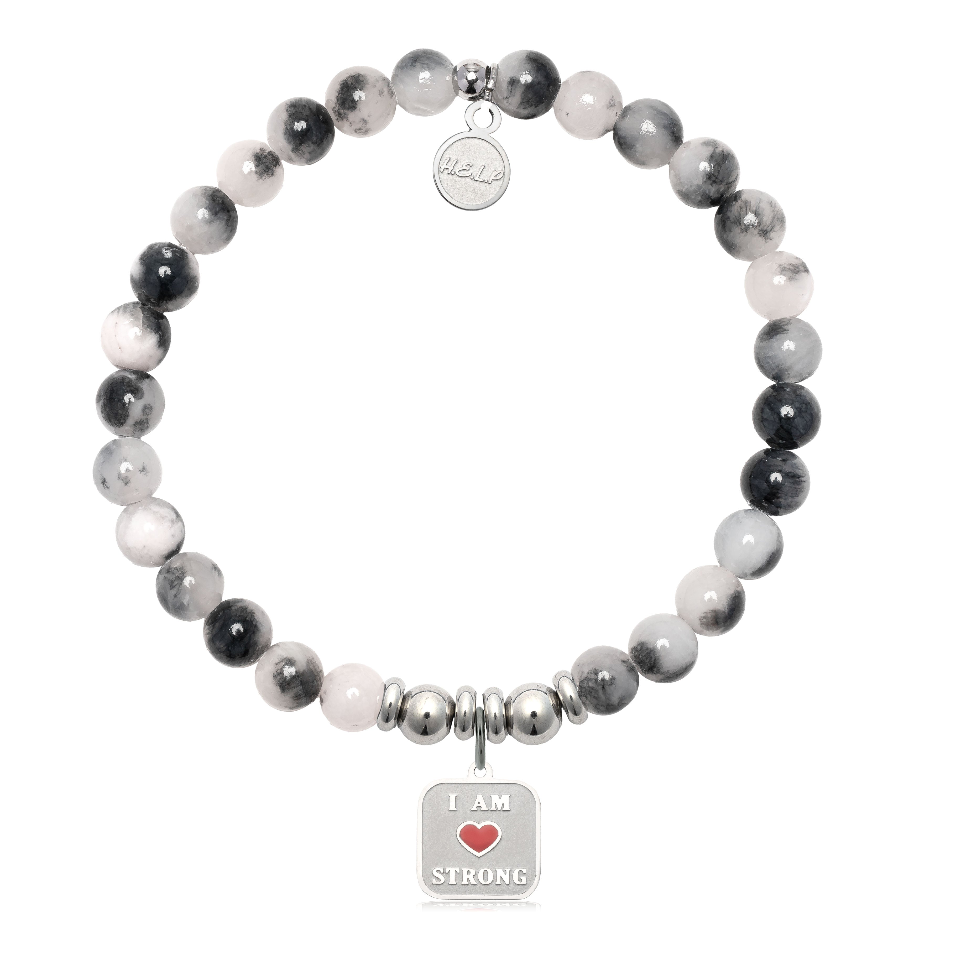 HELP by TJ I am Strong Charm with Zebra Jade Charity Bracelet