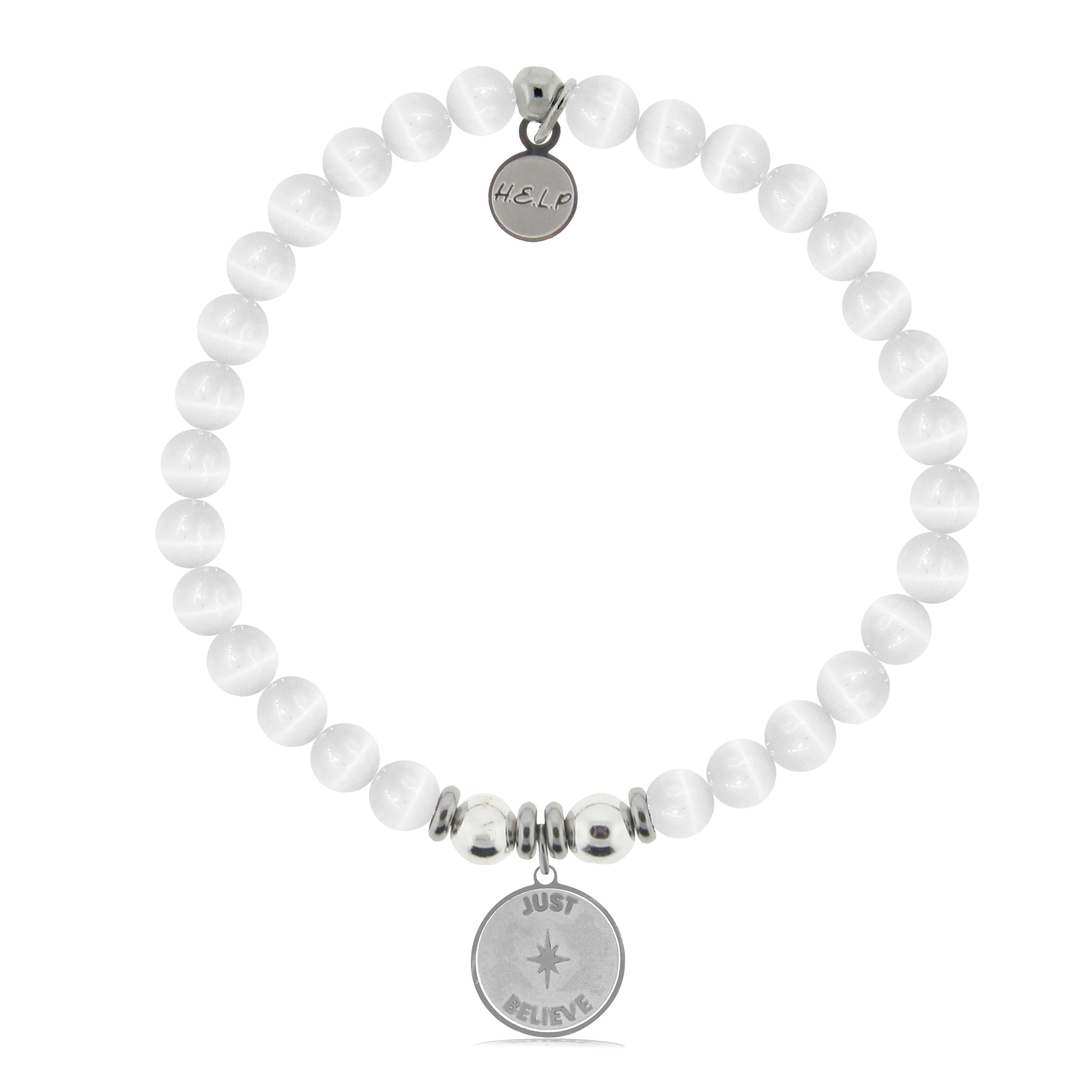 HELP by TJ Just Believe Charm with White Cats Eye Charity Bracelet