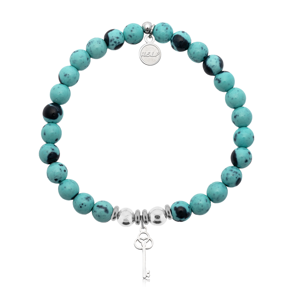 HELP by TJ Key to New Beginnings Charm with Blue Zebra Jade Charity Bracelet