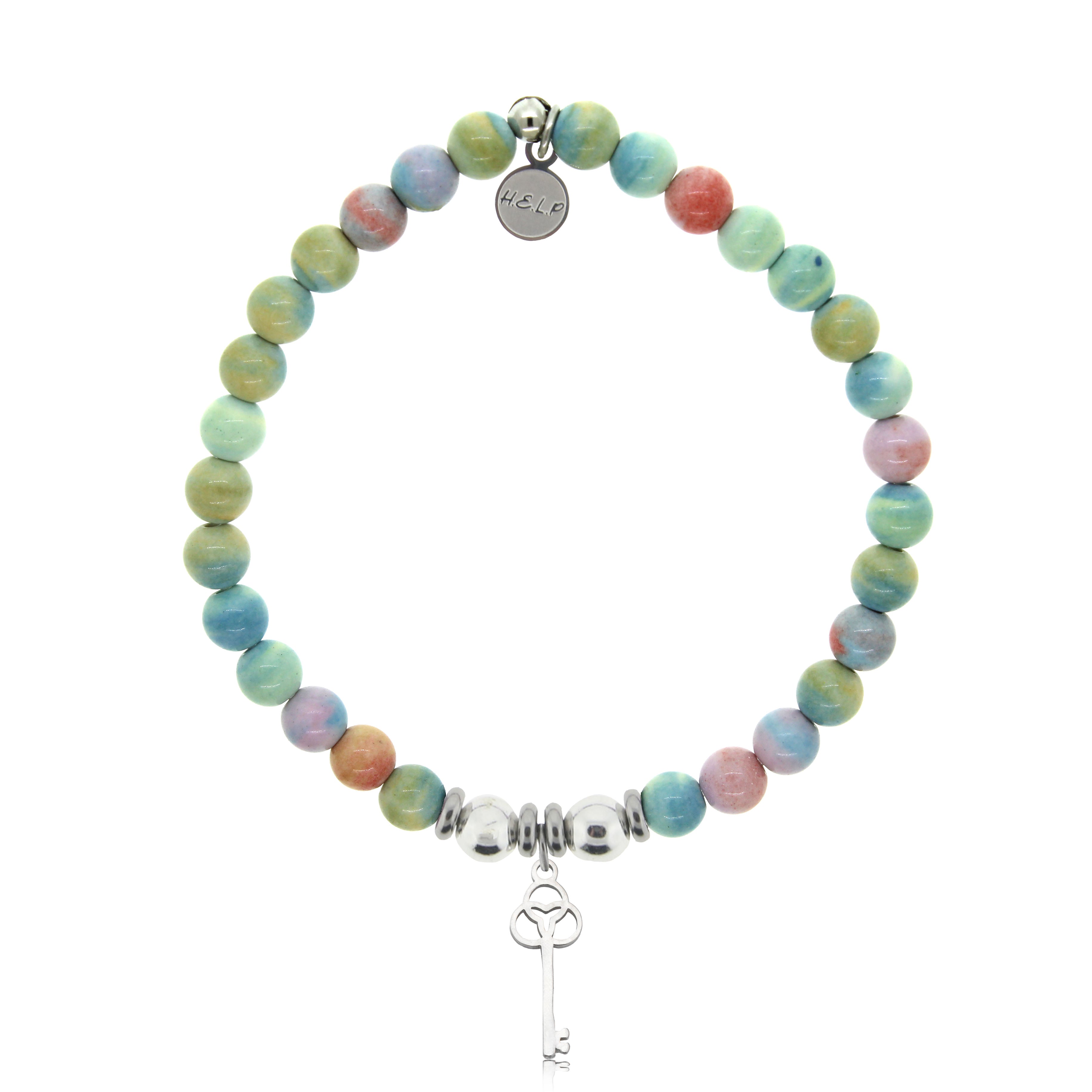 HELP by TJ Key to New Beginnings Charm with Pastel Magnesite Charity Bracelet