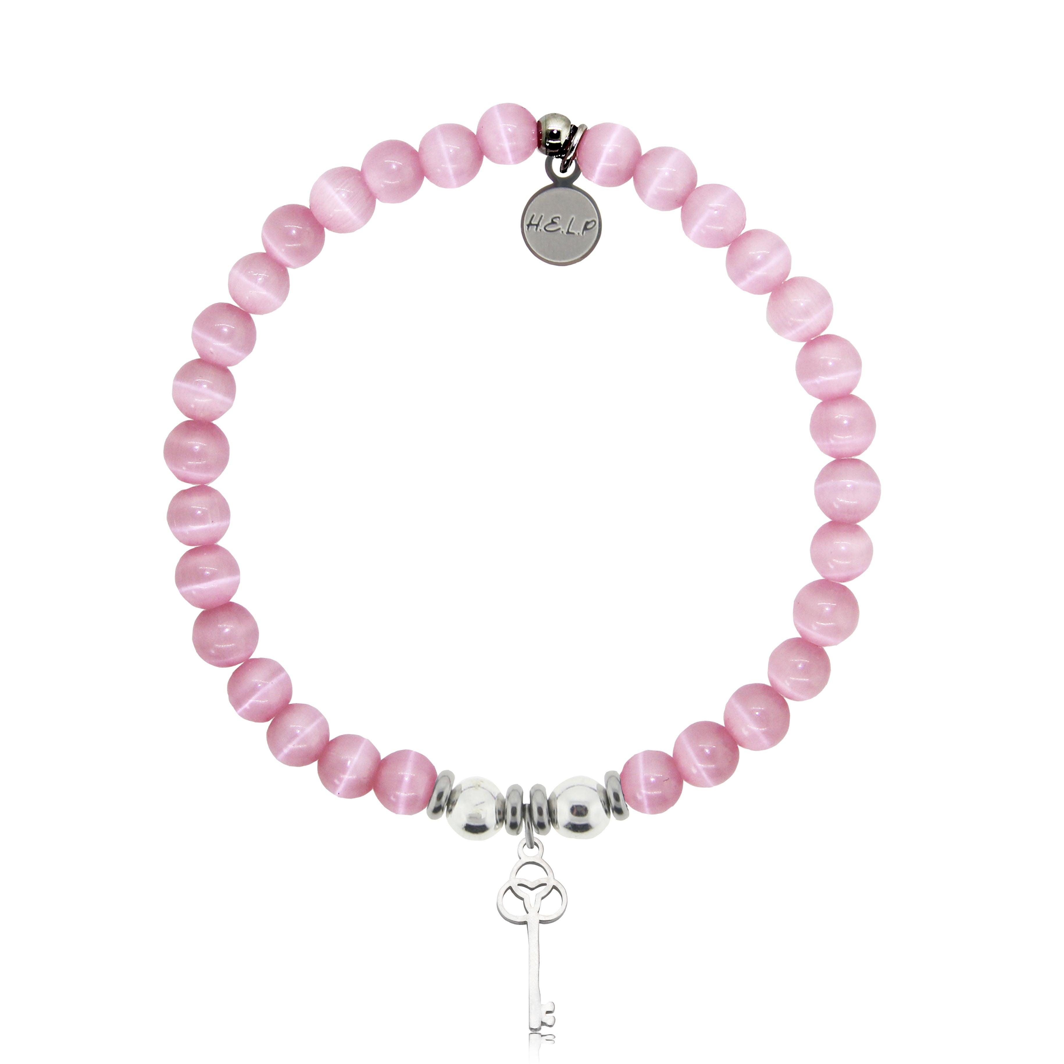 HELP by TJ Key to New Beginnings Charm with Pink Cats Eye Charity Bracelet