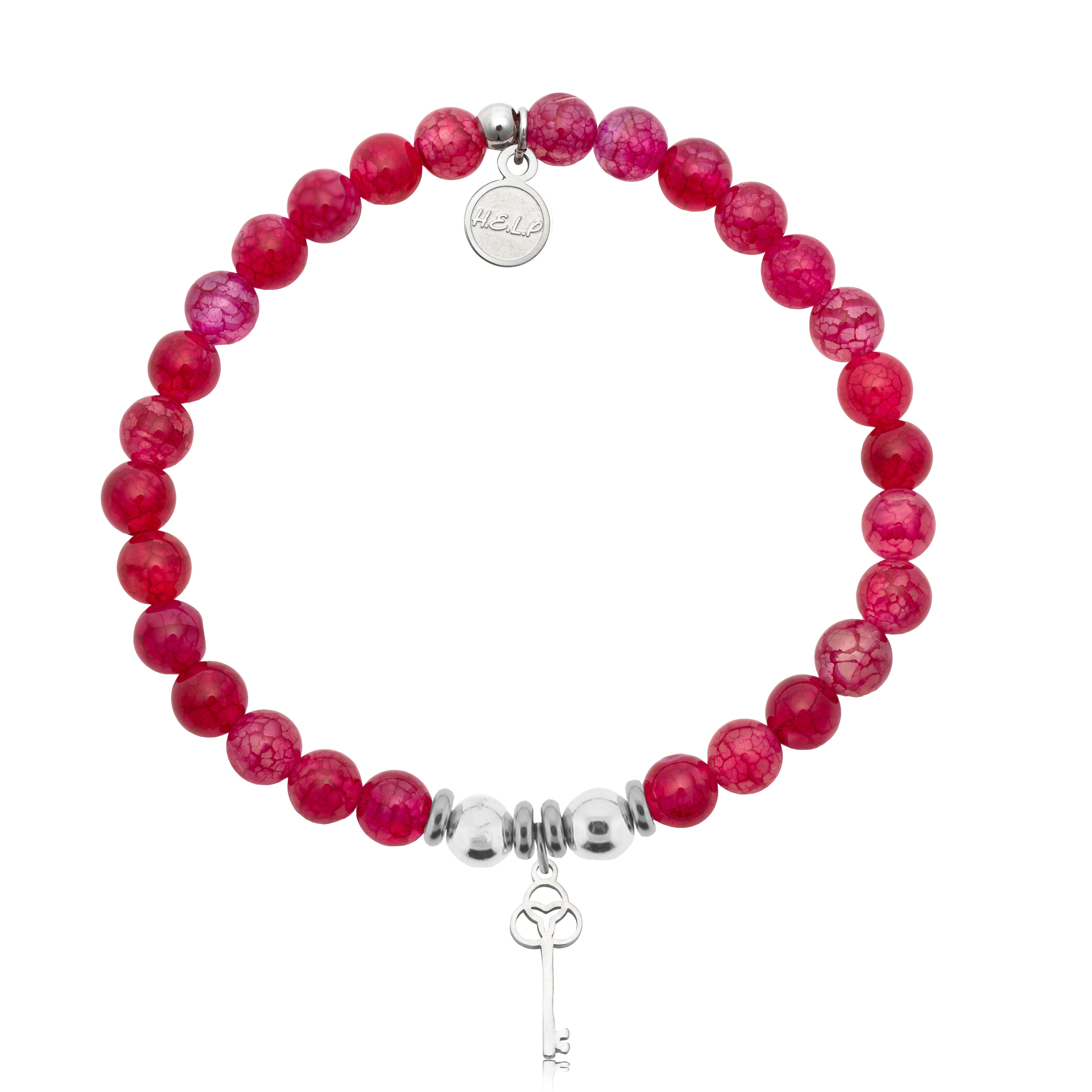 HELP by TJ Key to New Beginnings Charm with Red Fire Agate Charity Bracelet