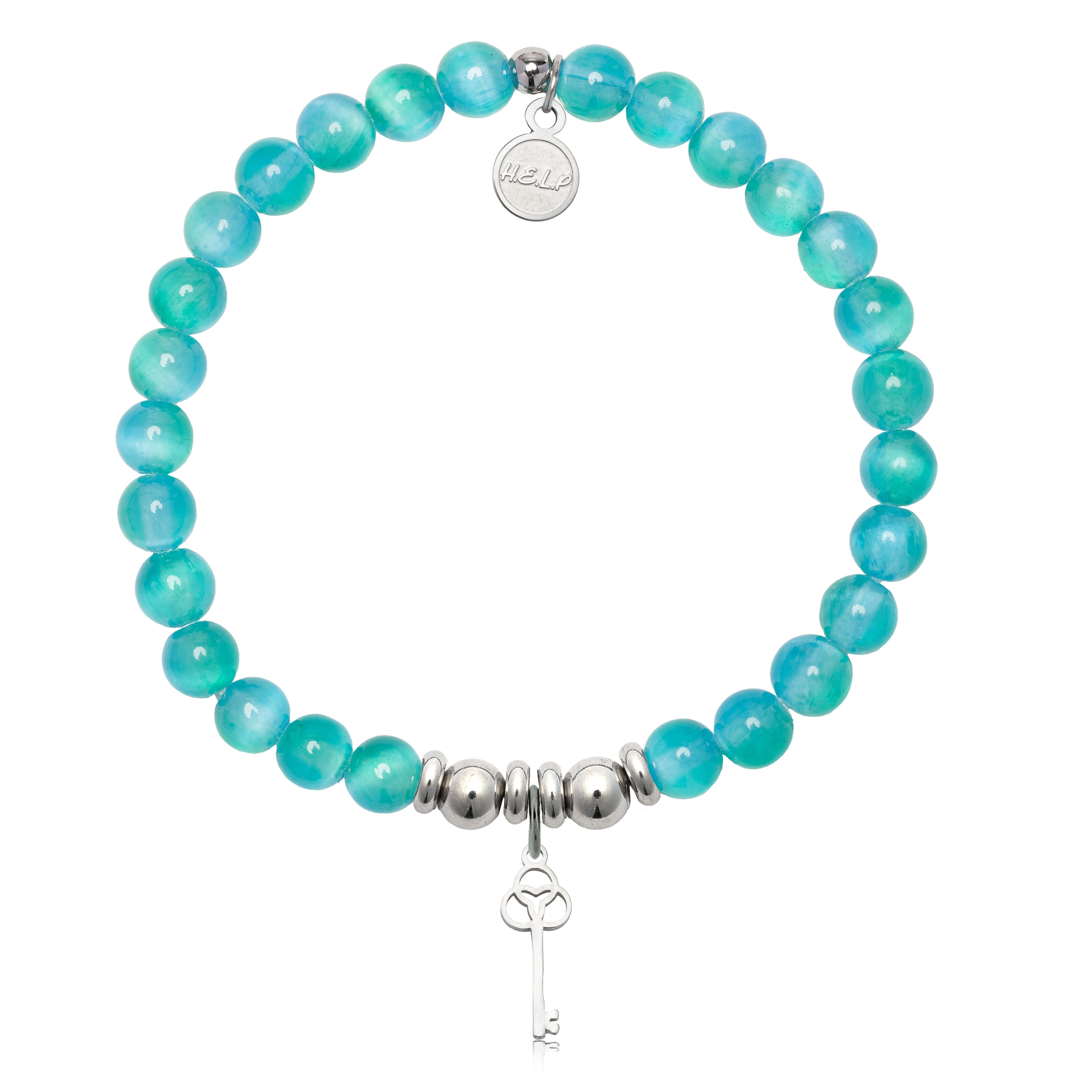 HELP by TJ Key to New Beginnings Charm with Teal Selenite Charity Bracelet