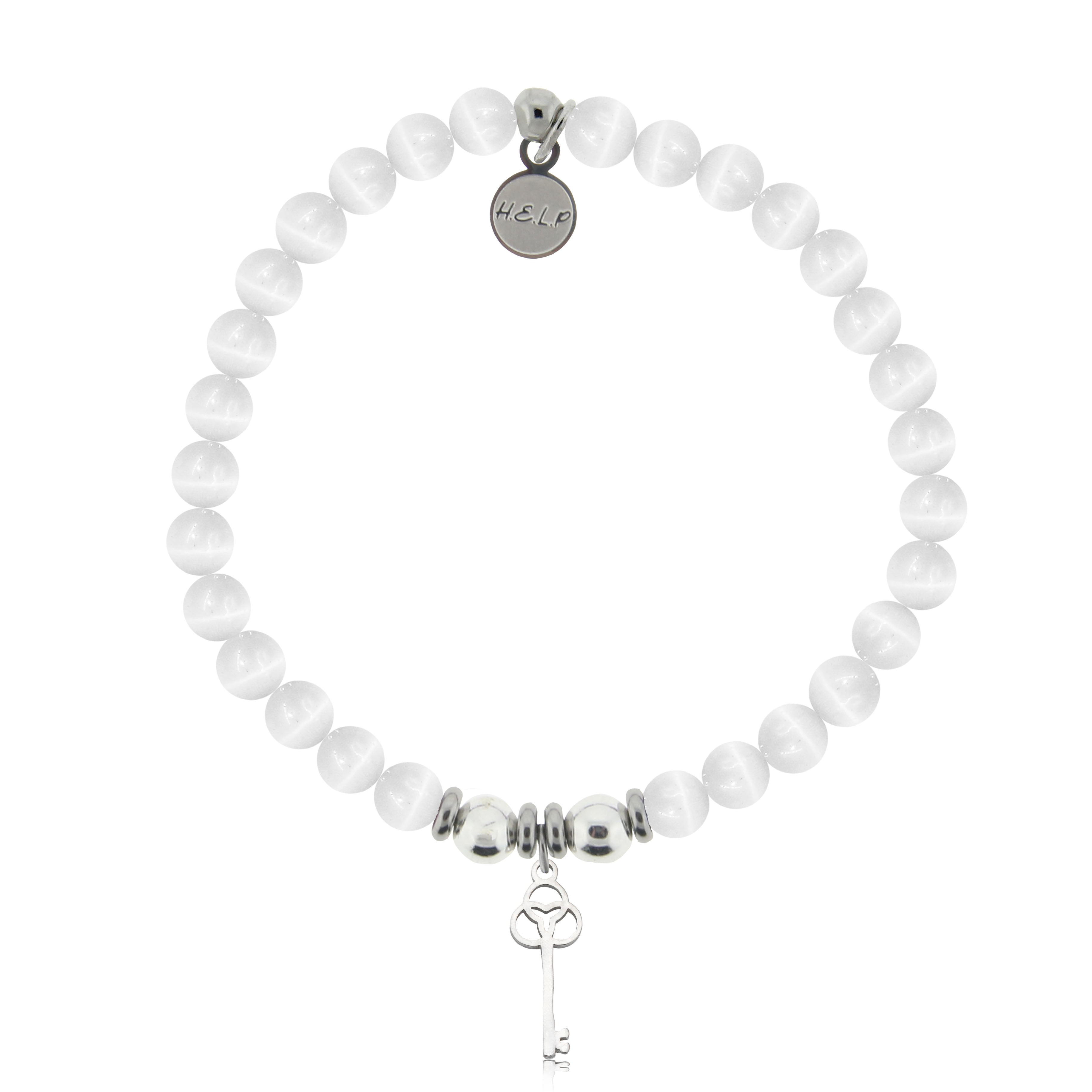 HELP by TJ Key to New Beginnings Charm with White Cats Eye Charity Bracelet