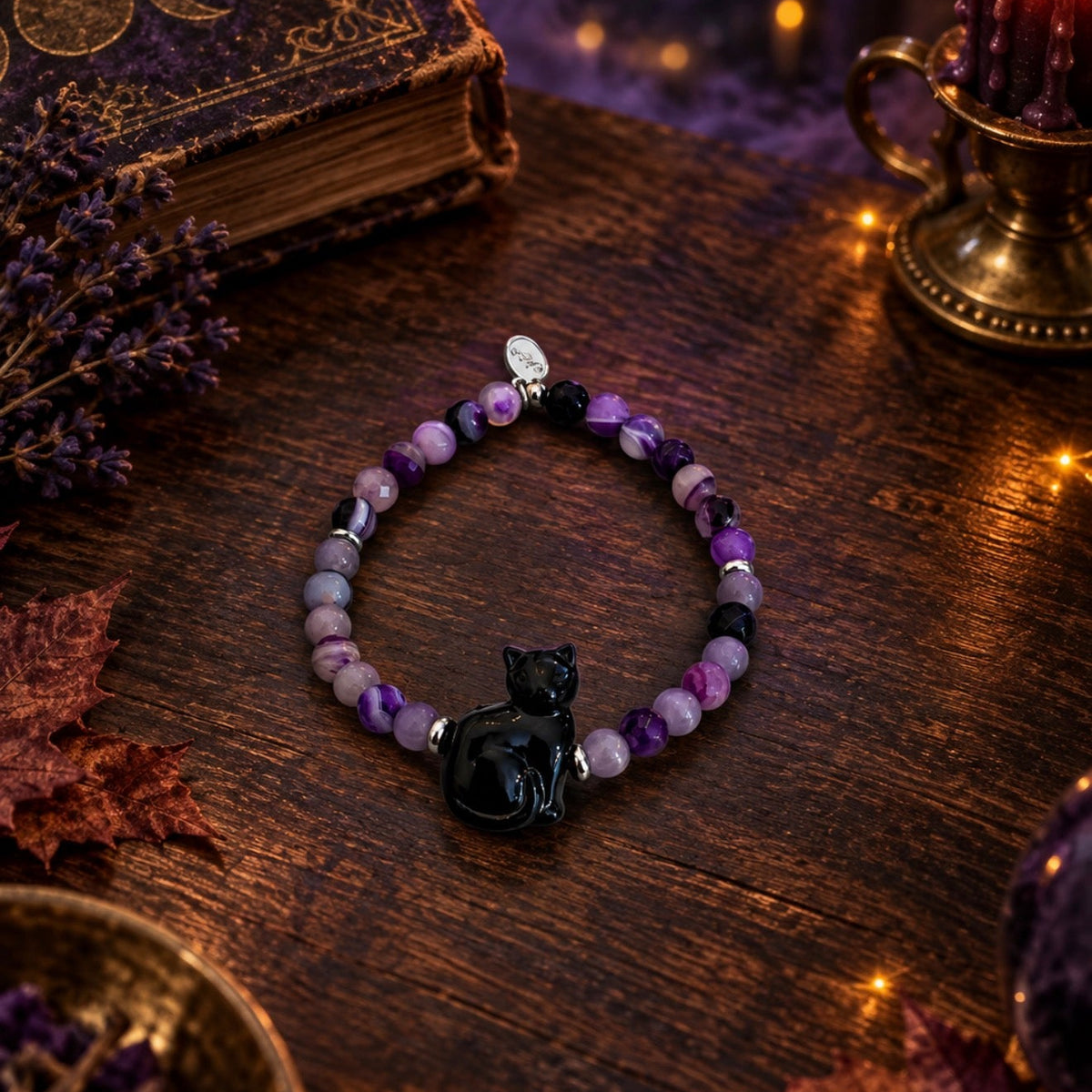 HELP by TJ Limited Edition Cat with Purple Striped Agate Charity Bracelet
