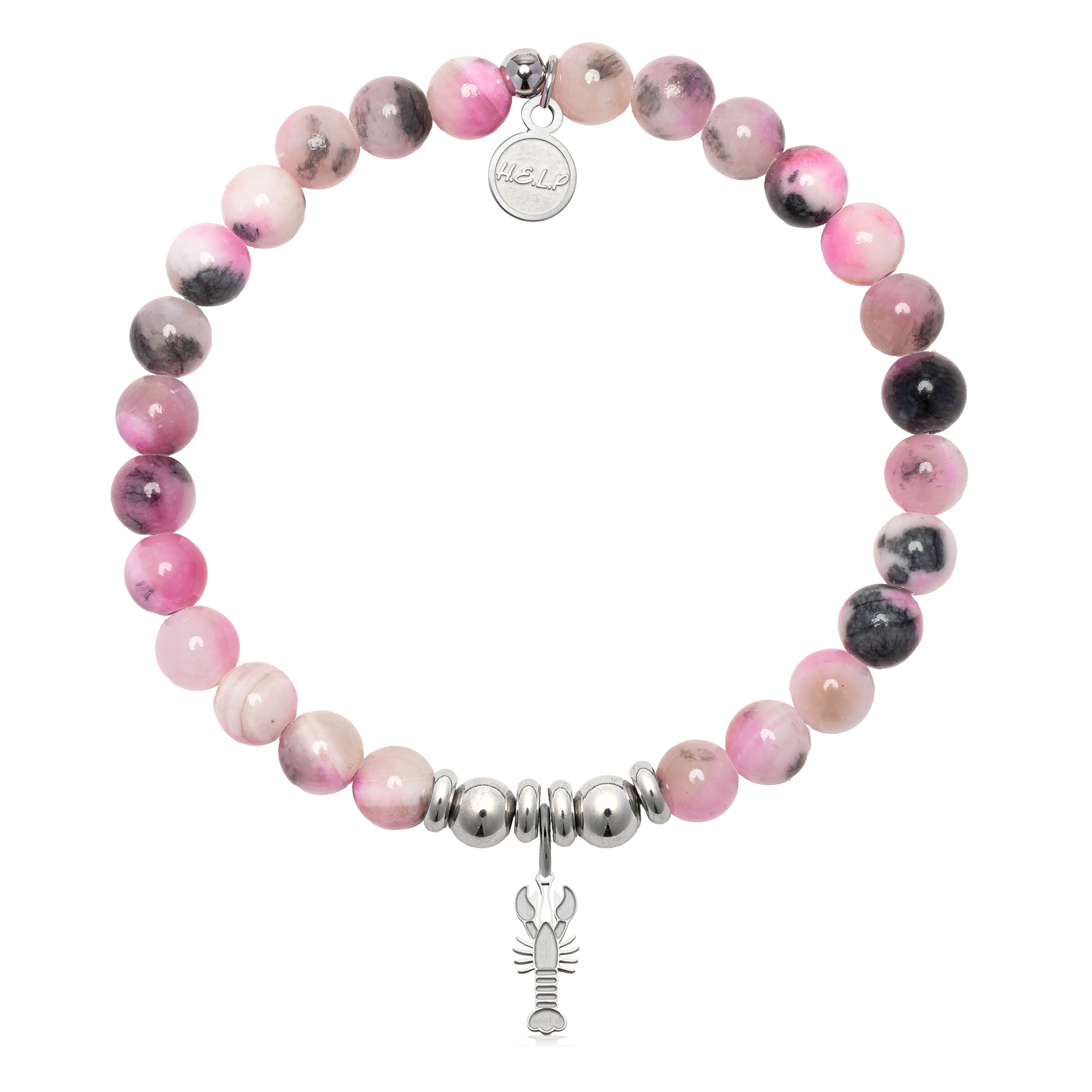 HELP by TJ Lobster Charm with Pink Zebra Jade Charity Bracelet