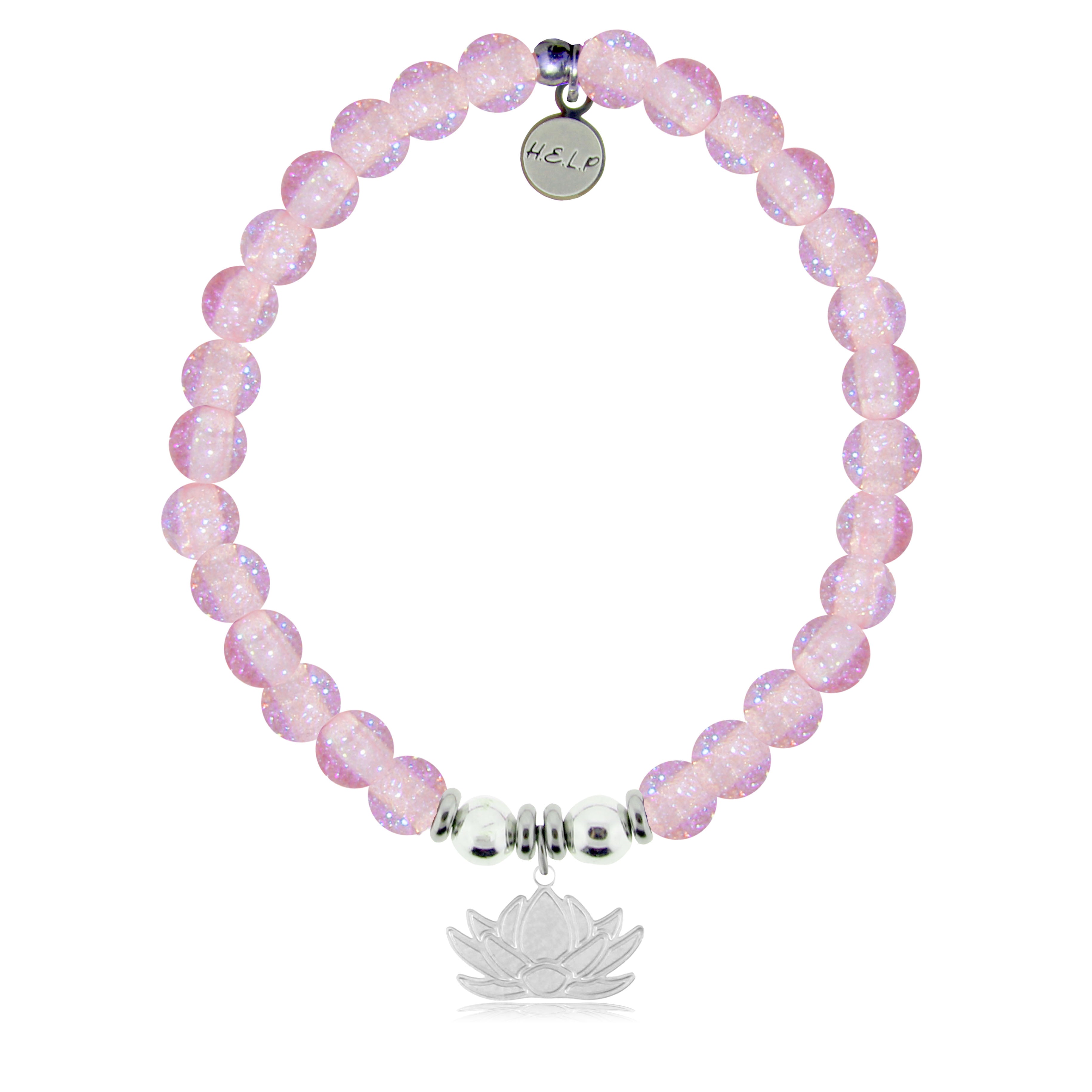 HELP by TJ Lotus Charm with Pink Glass Shimmer Charity Bracelet