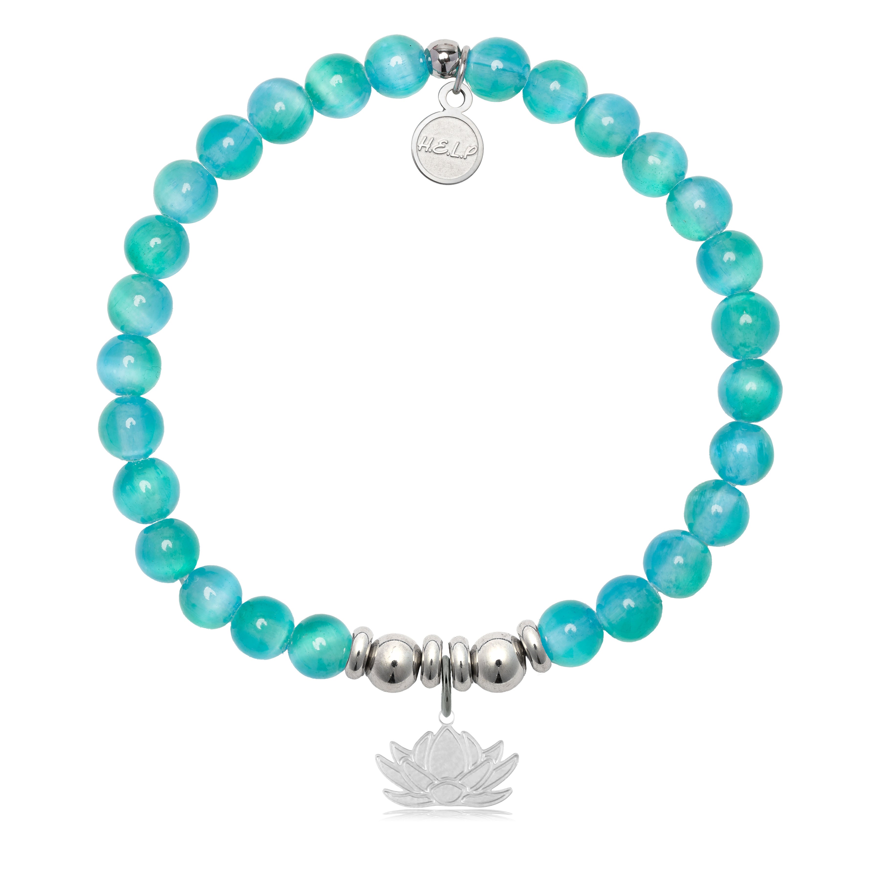 HELP by TJ Lotus Charm with Teal Selenite Charity Bracelet