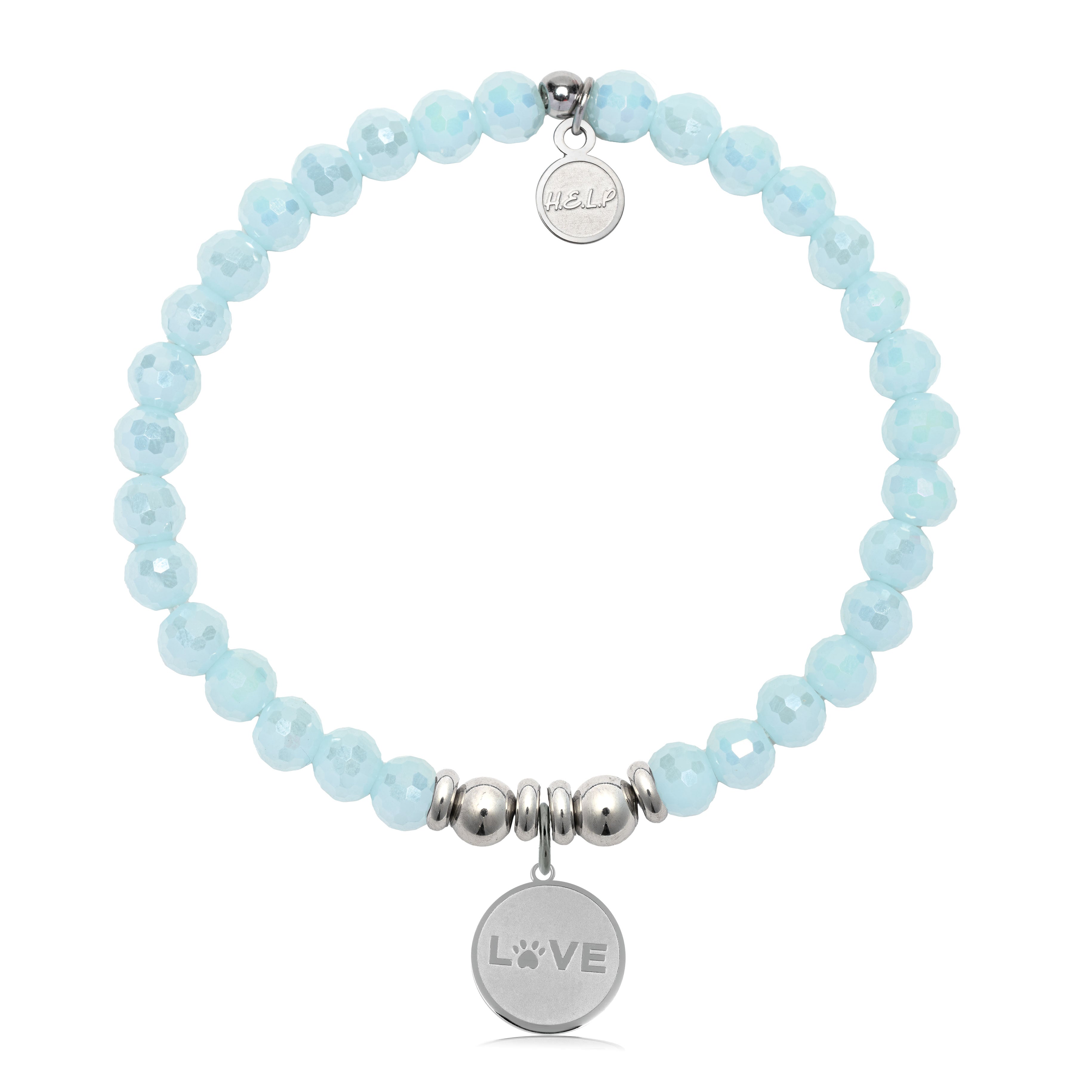 HELP by TJ Love Paw Charm with Aqua Crystal Charity Bracelet