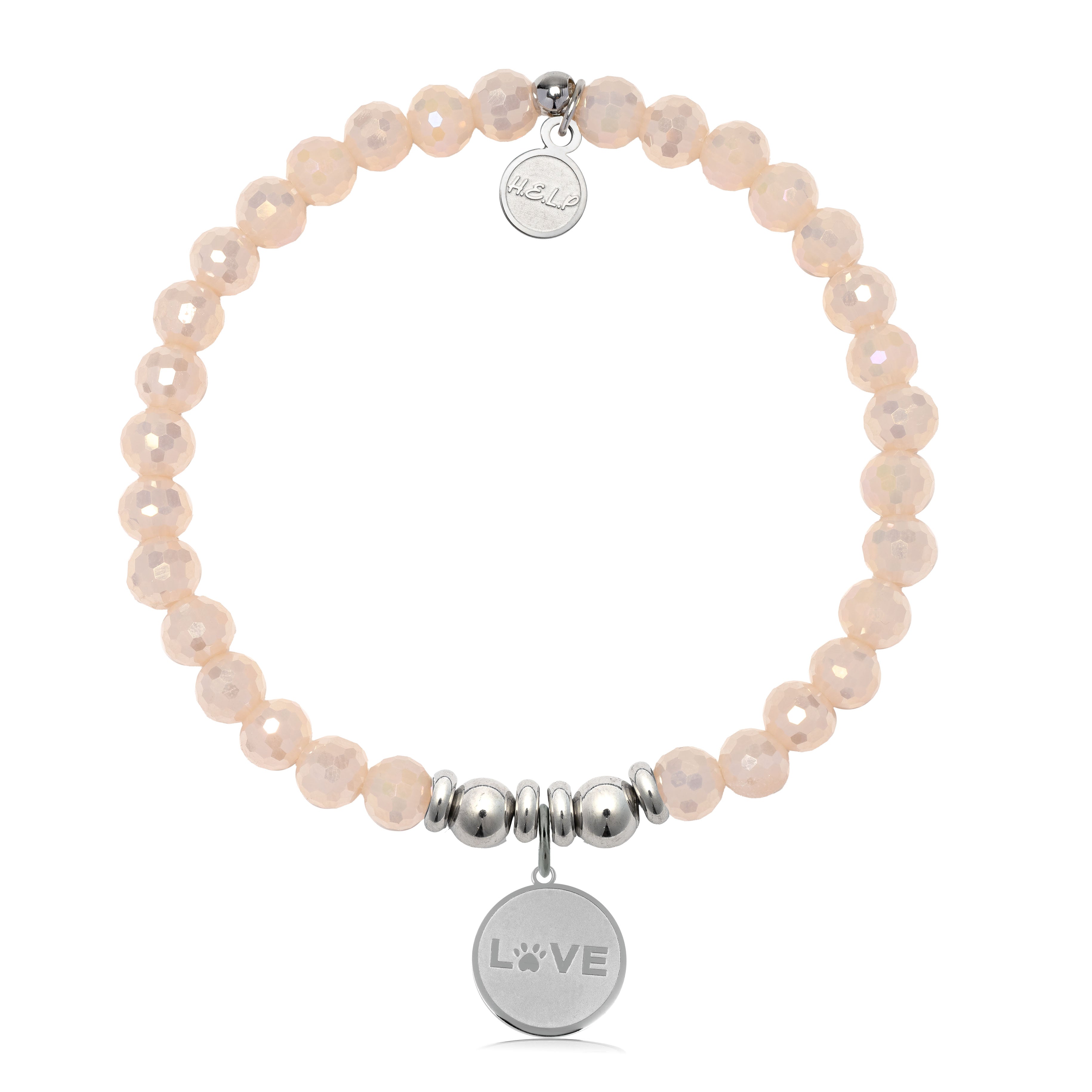HELP by TJ Love Paw Charm with Beige Crystal Charity Bracelet