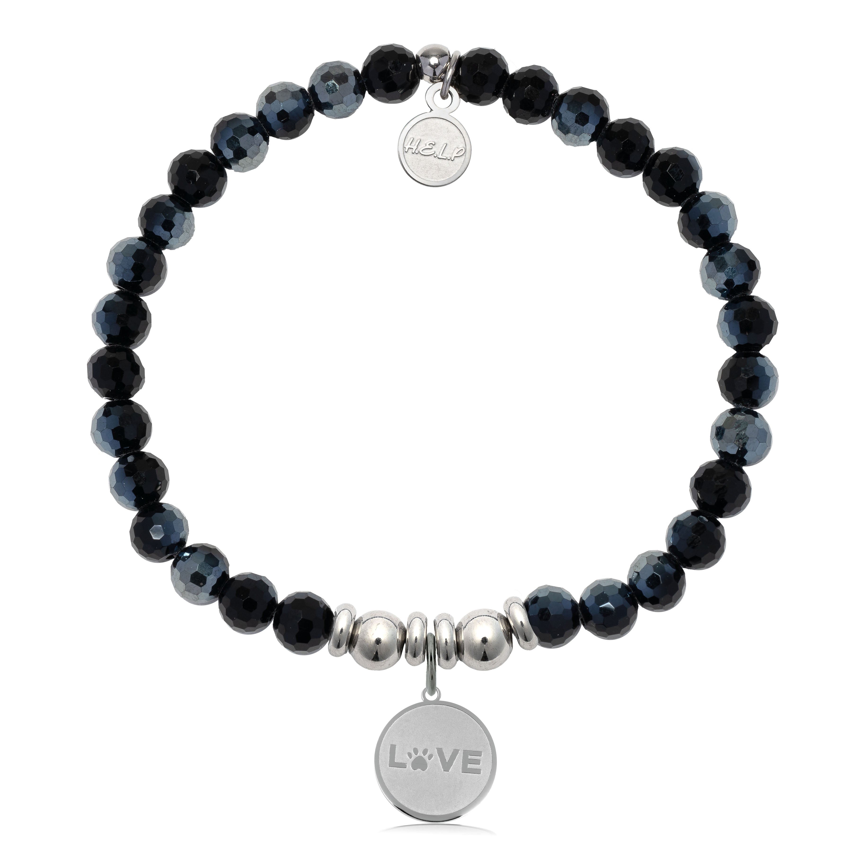 HELP by TJ Love Paw Charm with Black Crystal Charity Bracelet