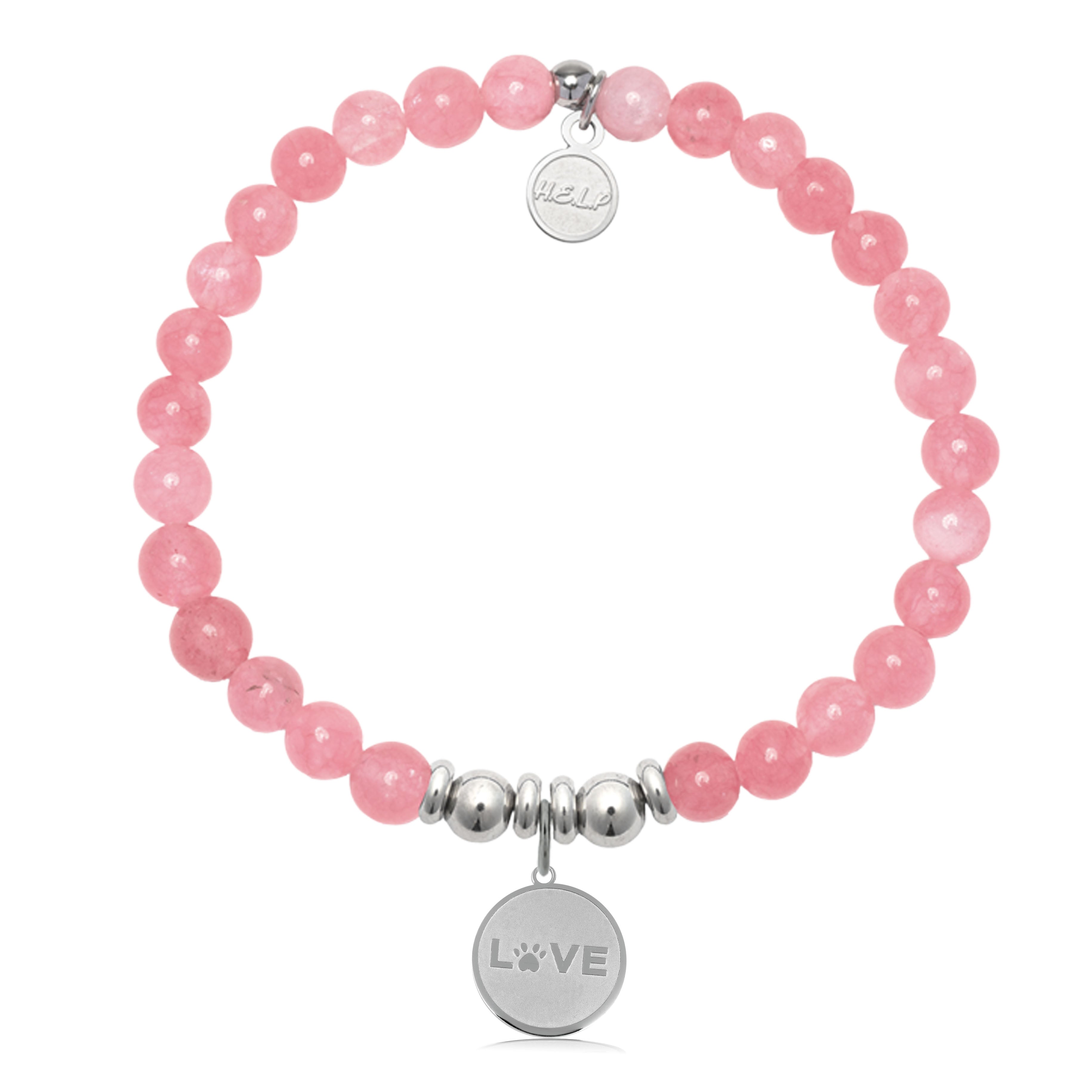 HELP by TJ Love Paw Charm with Cherry Jade Charity Bracelet