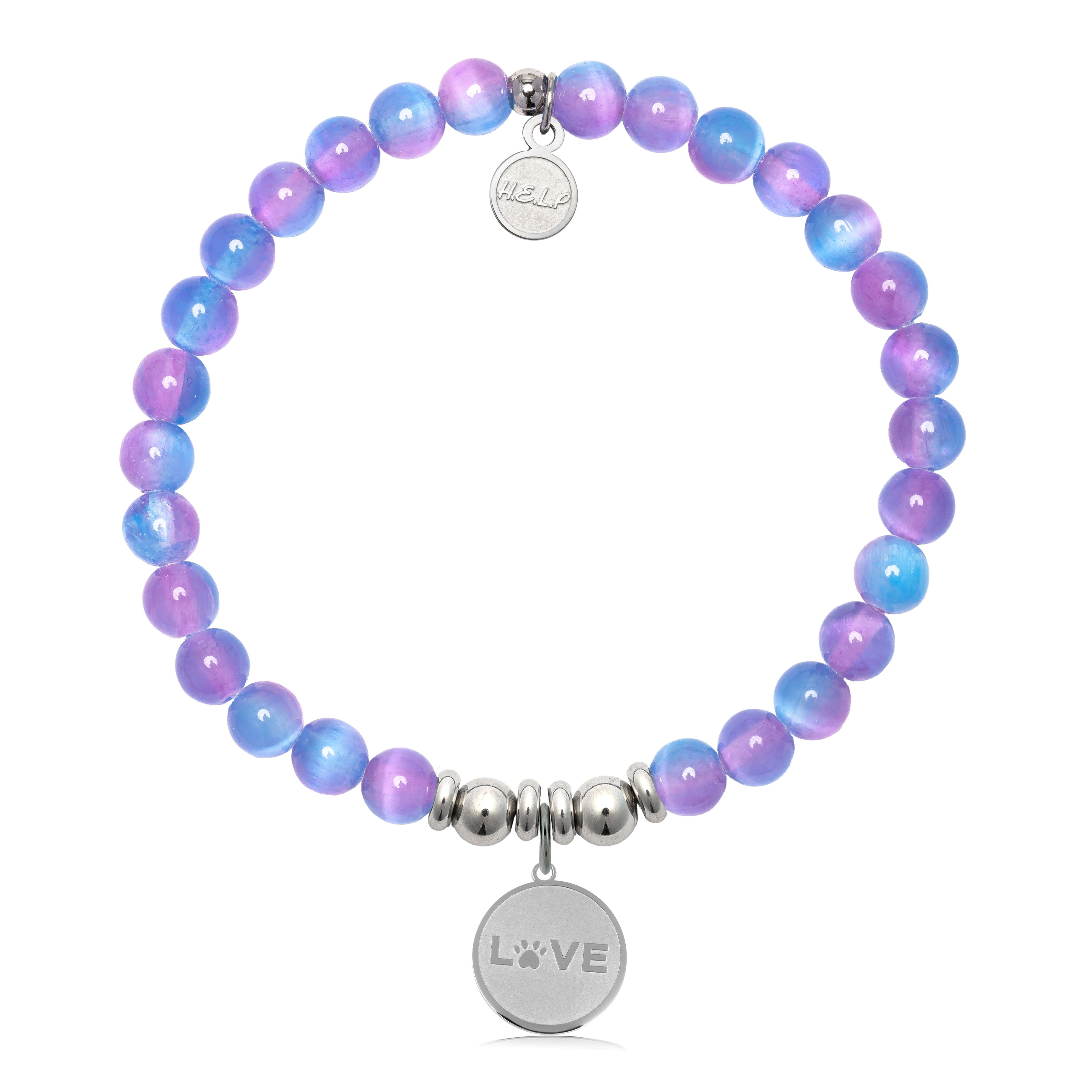 HELP by TJ Love Paw Charm with Periwinkle Selenite Charity Bracelet