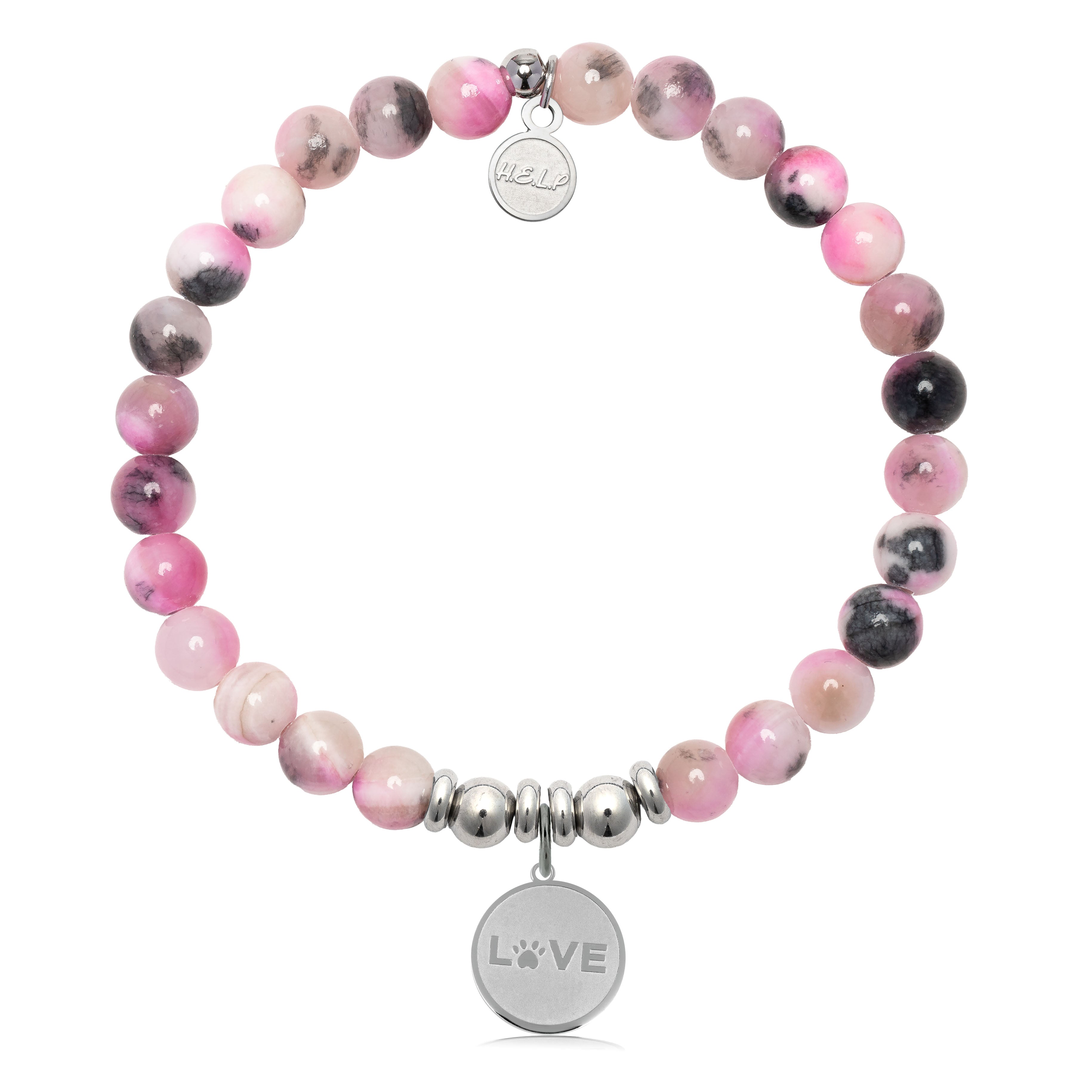 HELP by TJ Love Paw Charm with Pink Zebra Jade Charity Bracelet