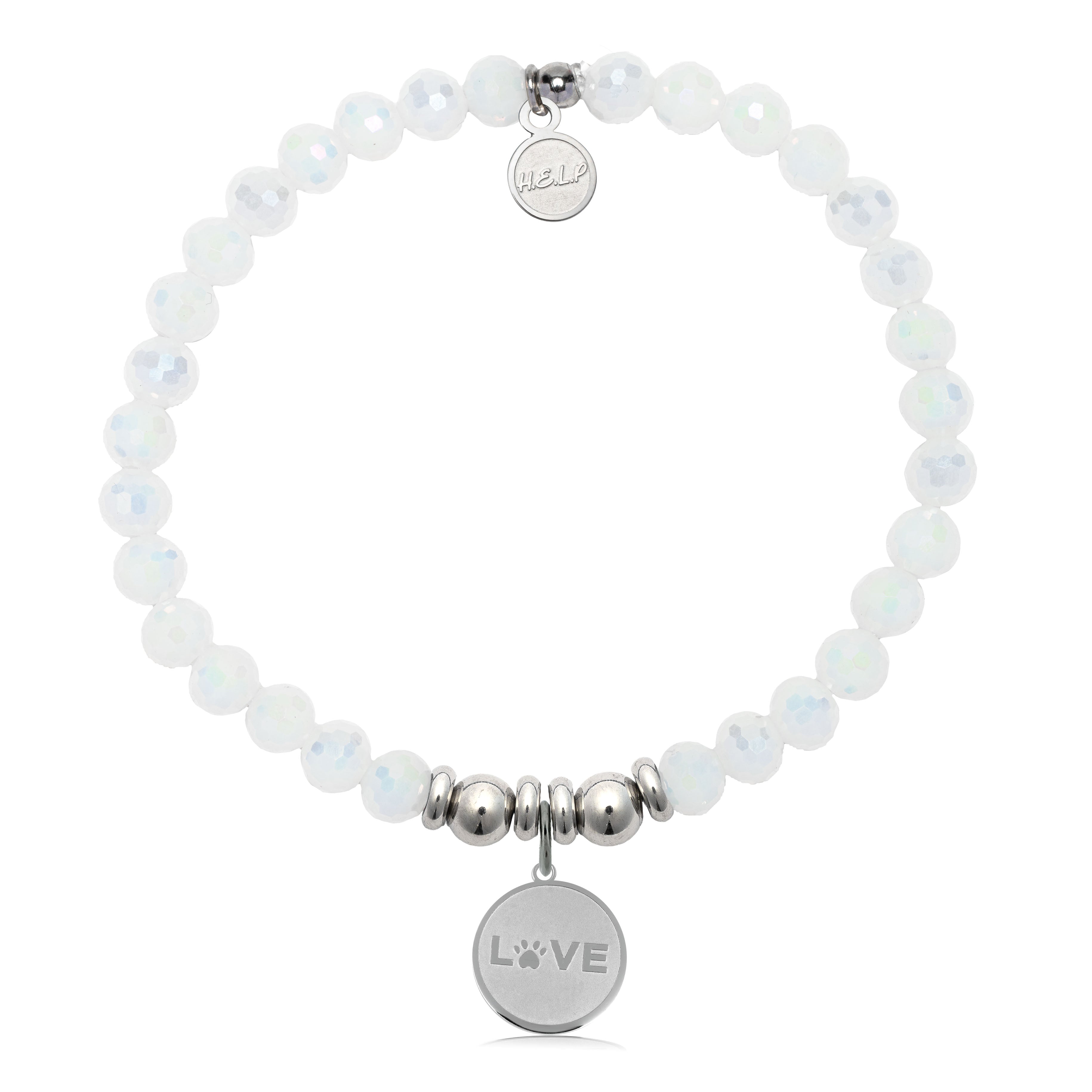 HELP by TJ Love Paw Charm with White Crystal Charity Bracelet