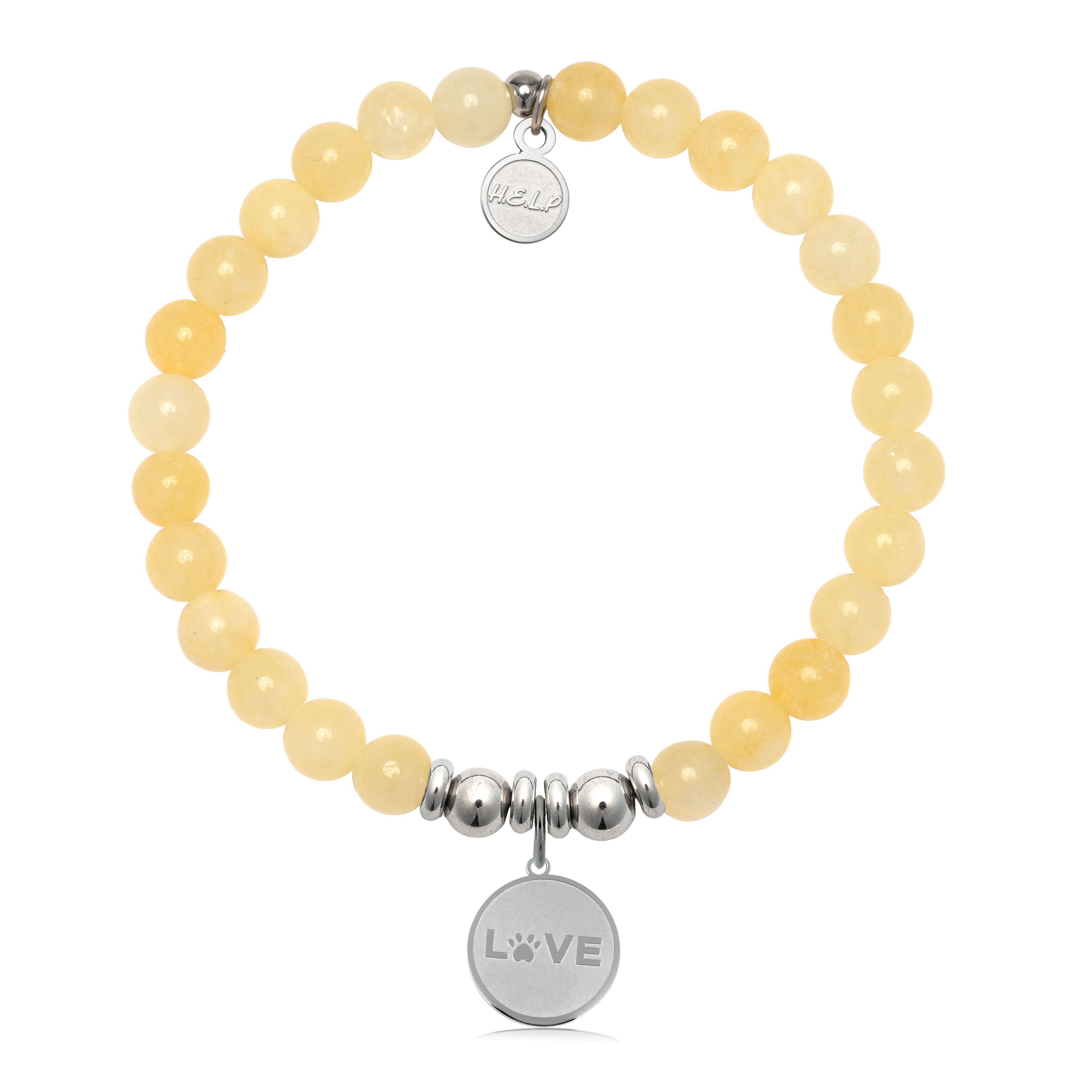 HELP by TJ Love Paw Charm with Yellow Jade Charity Bracelet