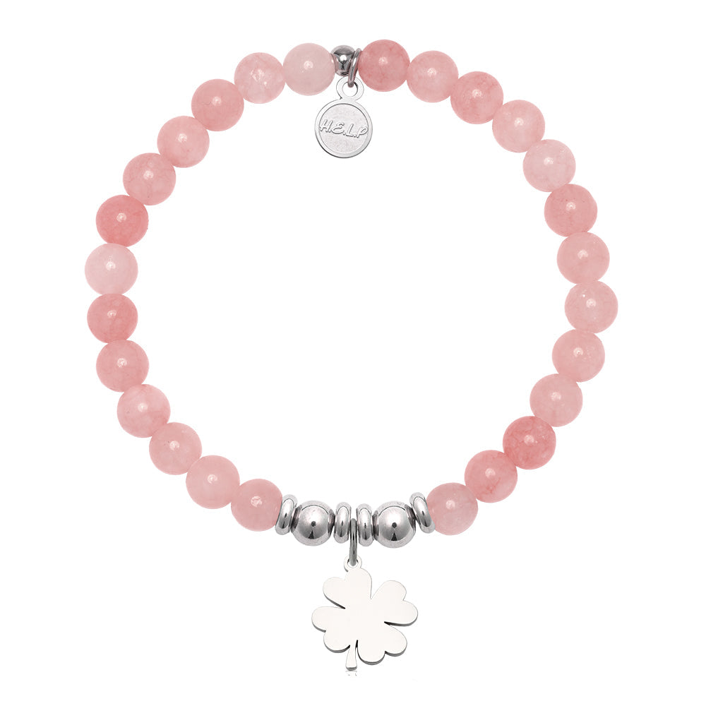 HELP by TJ Lucky Clover Charm with Pink Jade Charity Bracelet