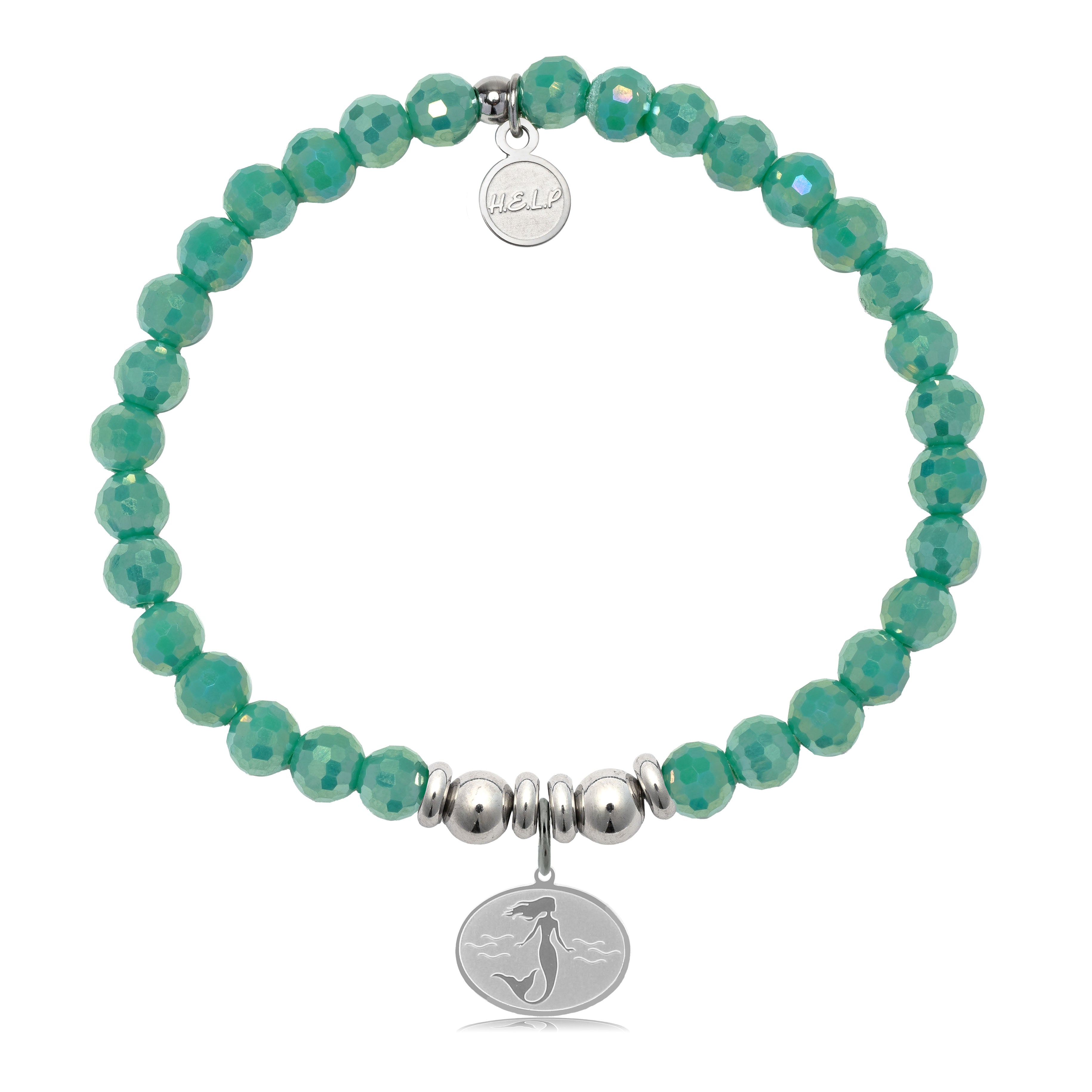 HELP by TJ Mermaid Charm with Green Crystal Charity Bracelet