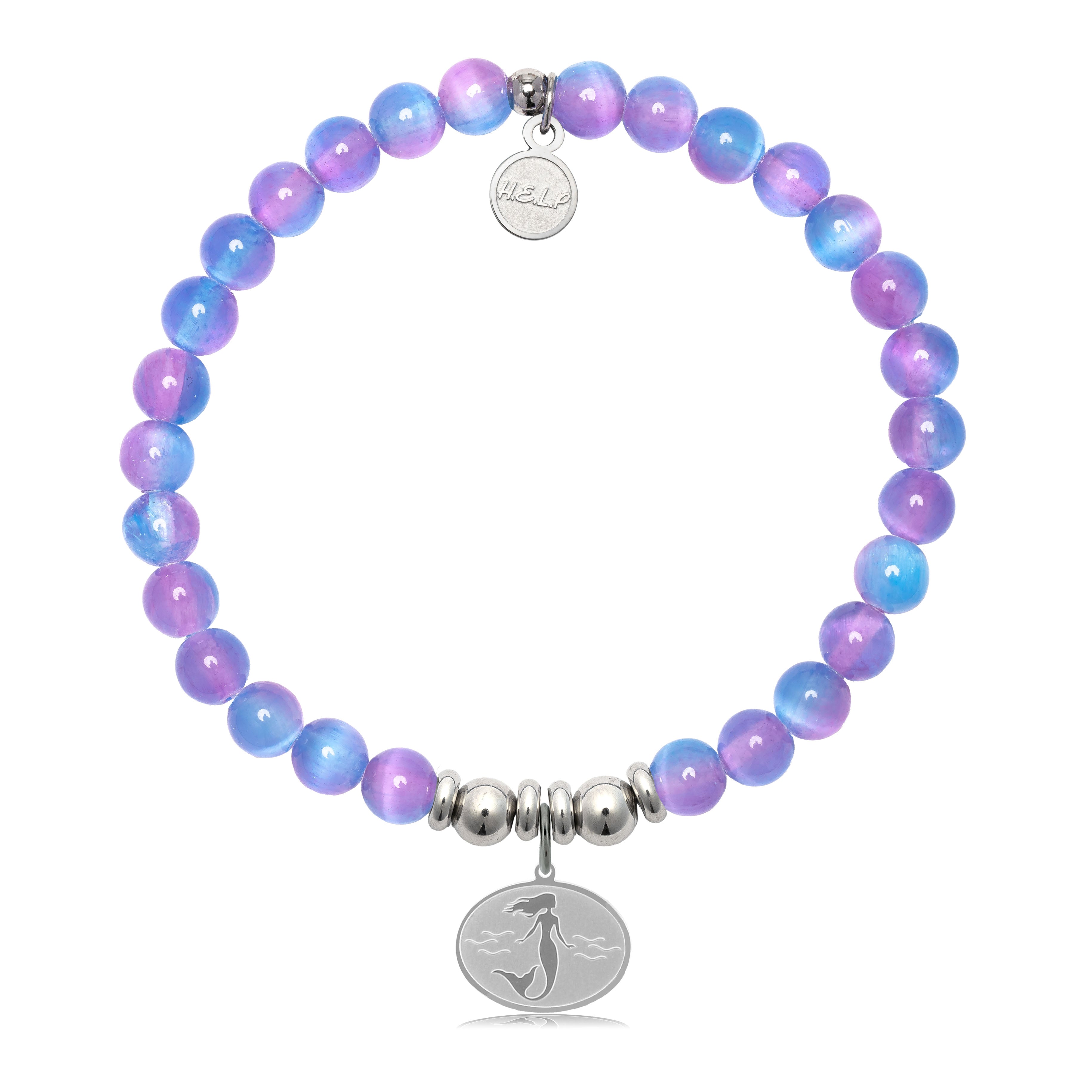 HELP by TJ Mermaid Charm with Periwinkle Selenite Charity Bracelet