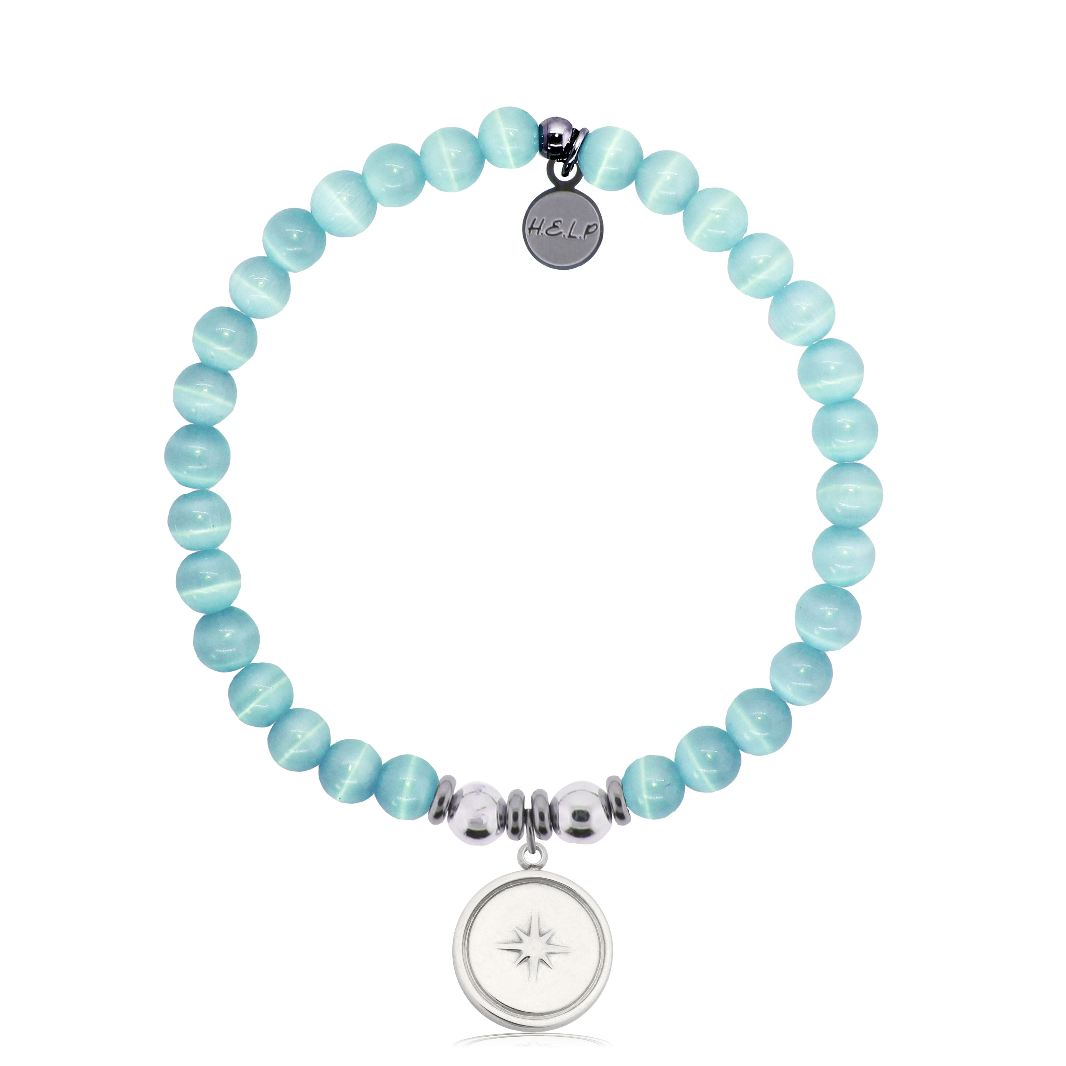 HELP by TJ Milestone Charm with Aqua Cats Eye Charity Bracelet