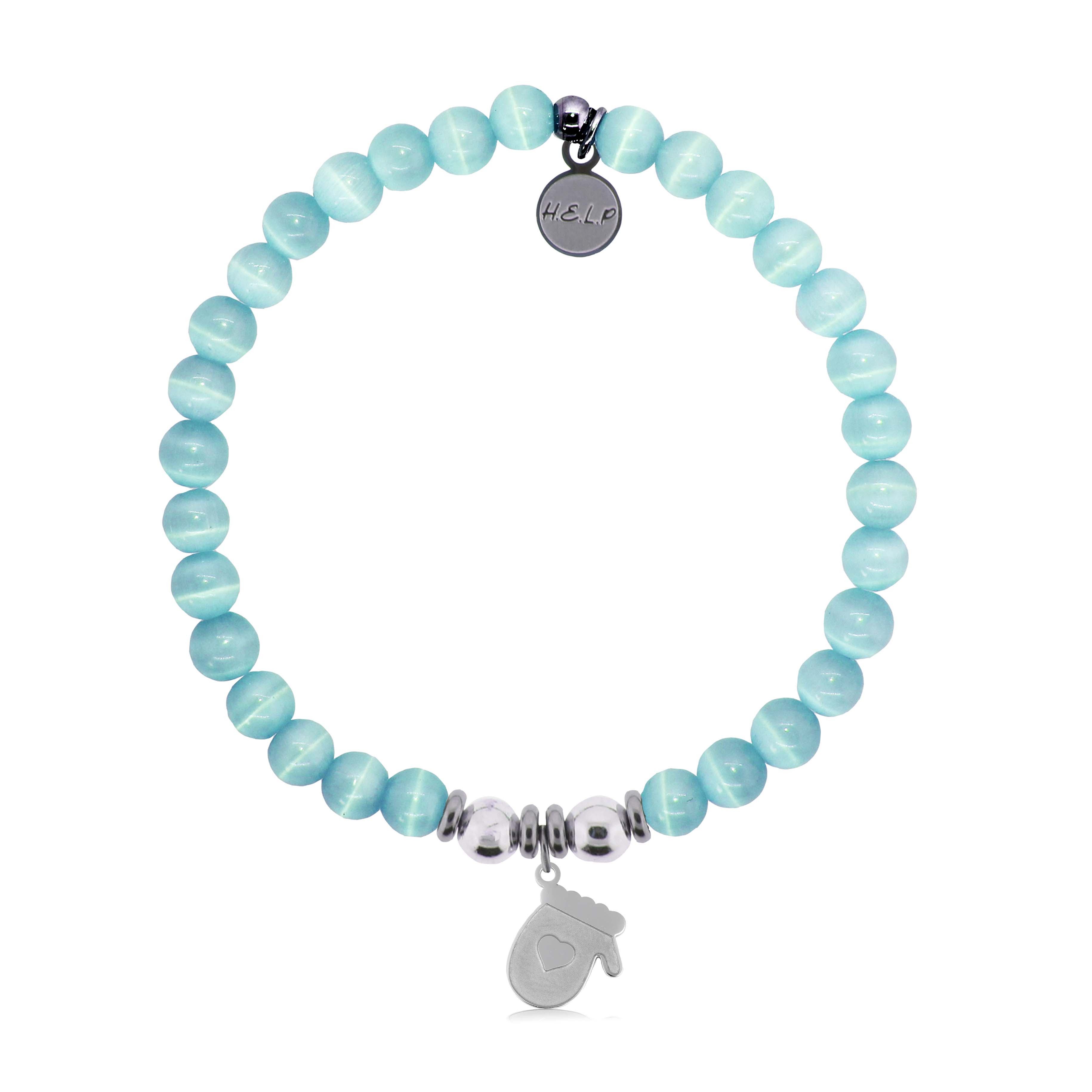 HELP by TJ Mitten Charm with Aqua Cats Eye Charity Bracelet